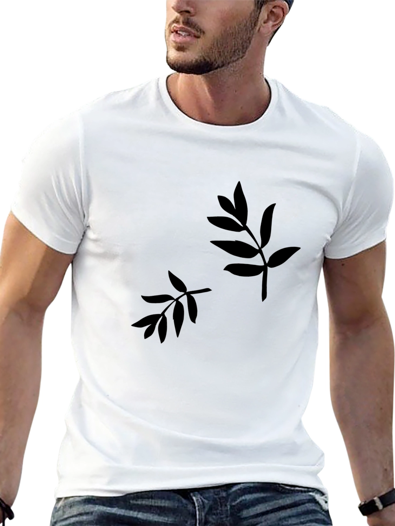 Minimalist Leaf Design Black T-Shirt