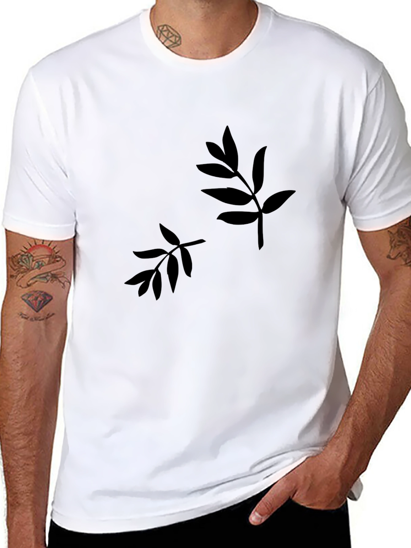 Minimalist Leaf Design Black T-Shirt