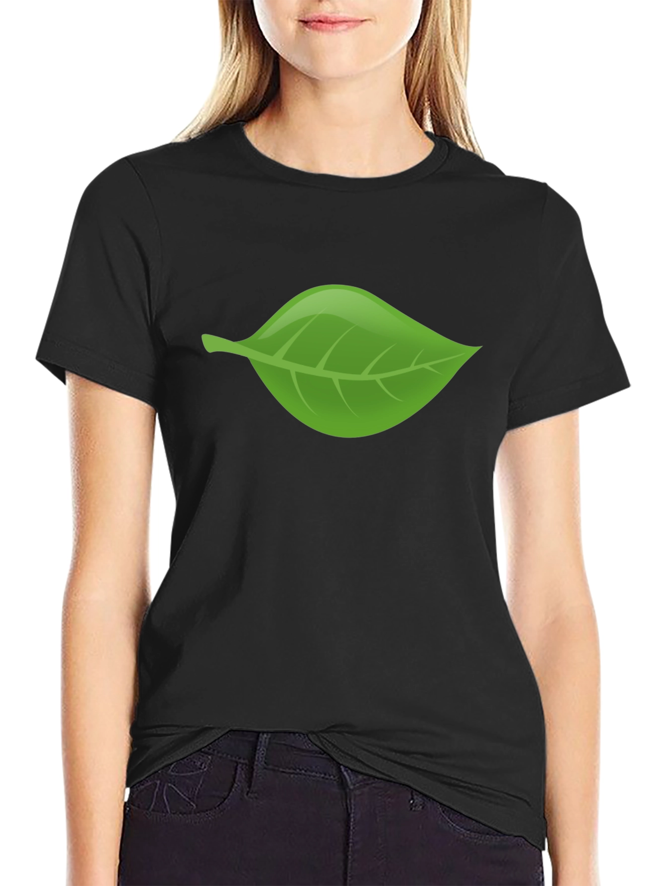 Green Leaf Graphic Black T-Shirt