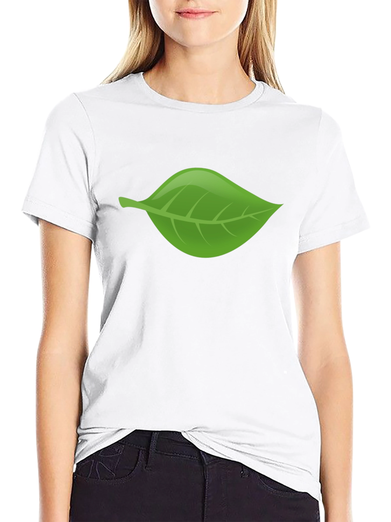 Green Leaf Graphic Black T-Shirt