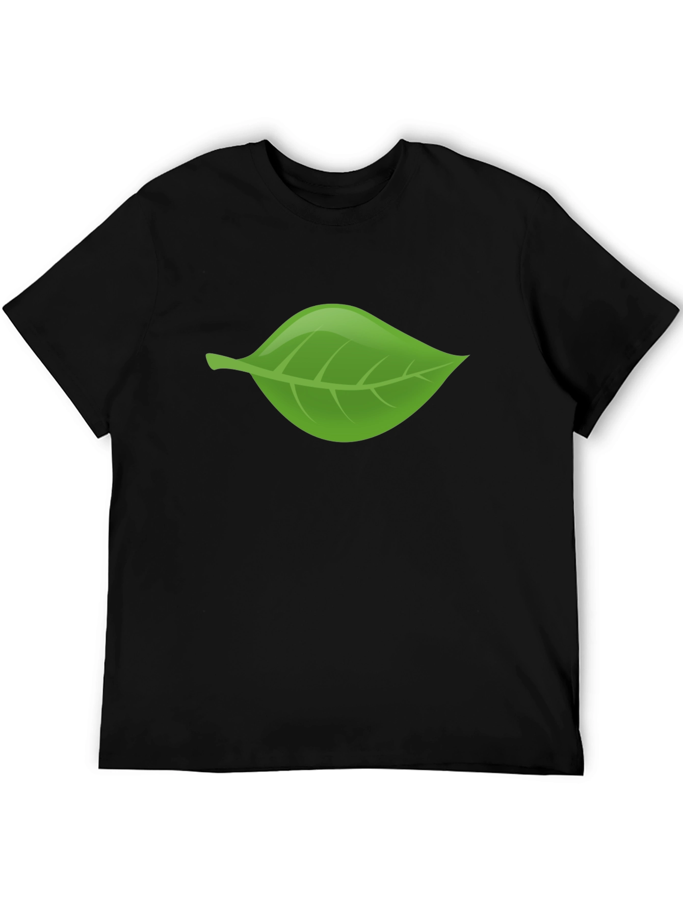 Green Leaf Graphic Black T-Shirt