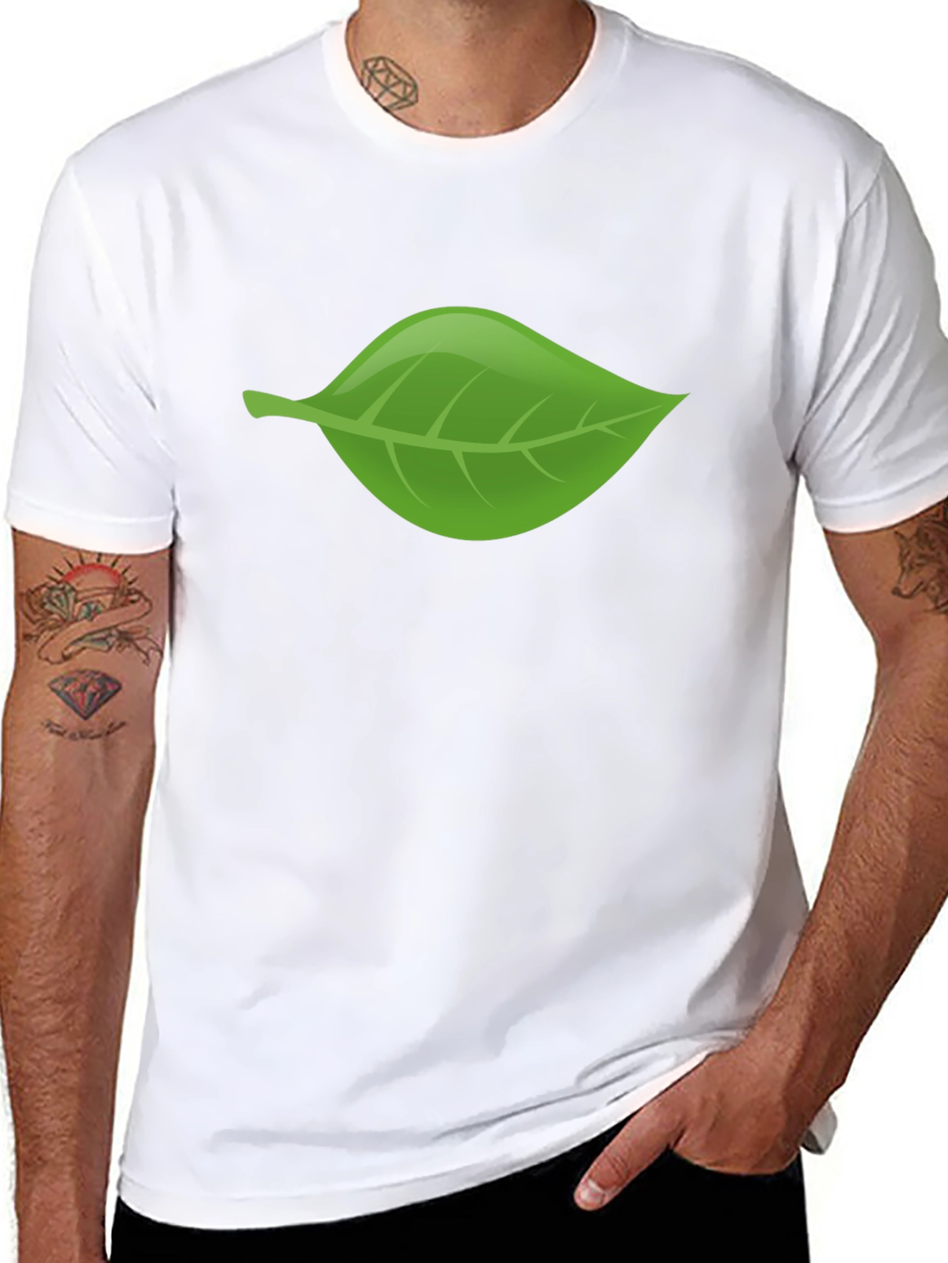 Green Leaf Graphic Black T-Shirt
