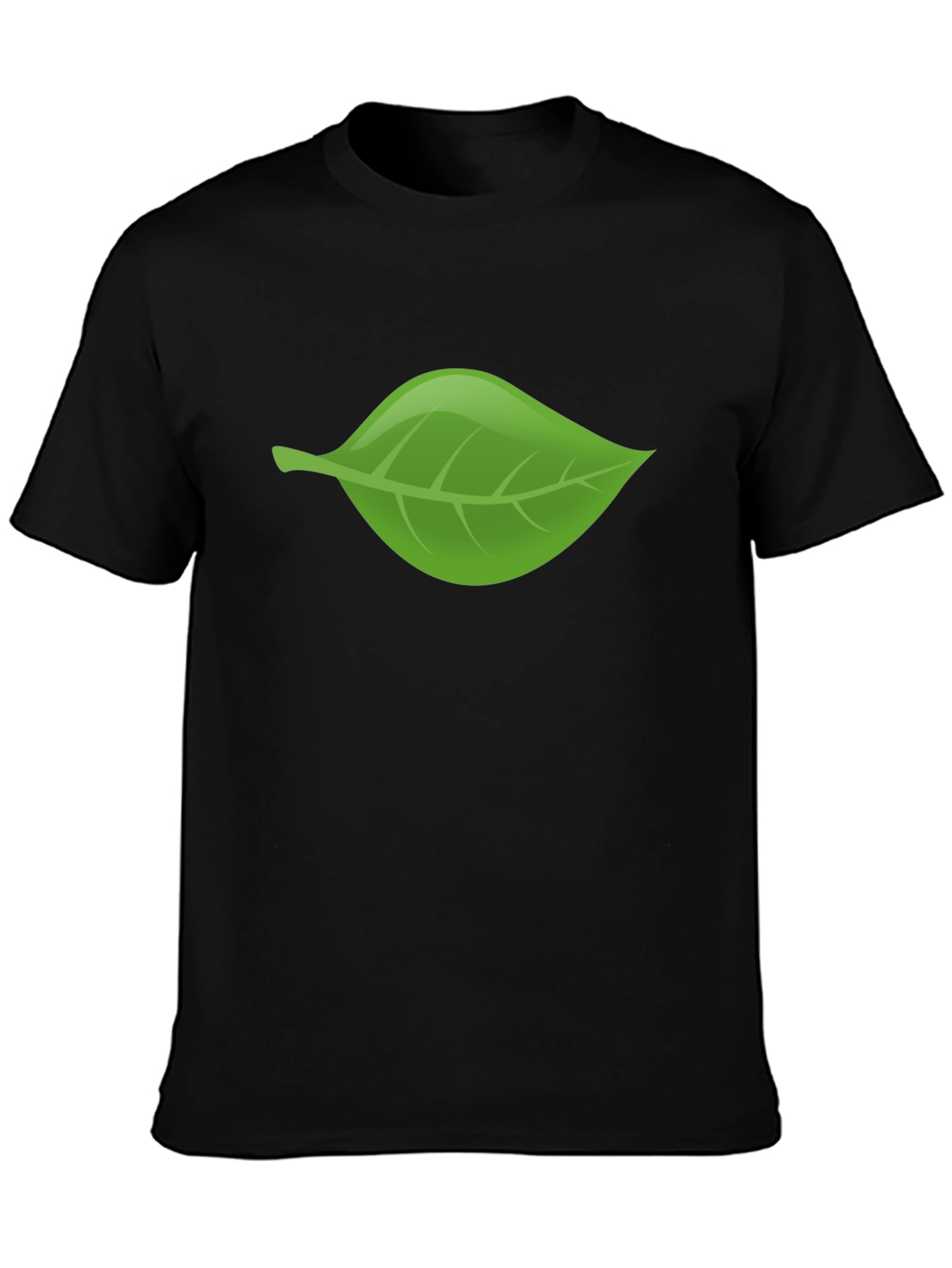 Green Leaf Graphic Black T-Shirt