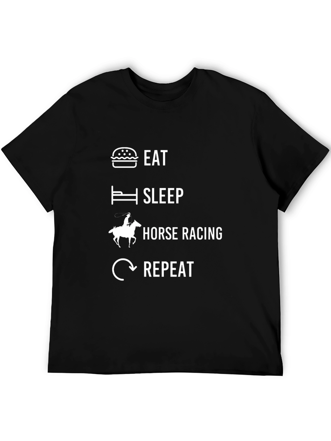 Eat Sleep Horse Racing Repeat Black Graphic T-Shirt