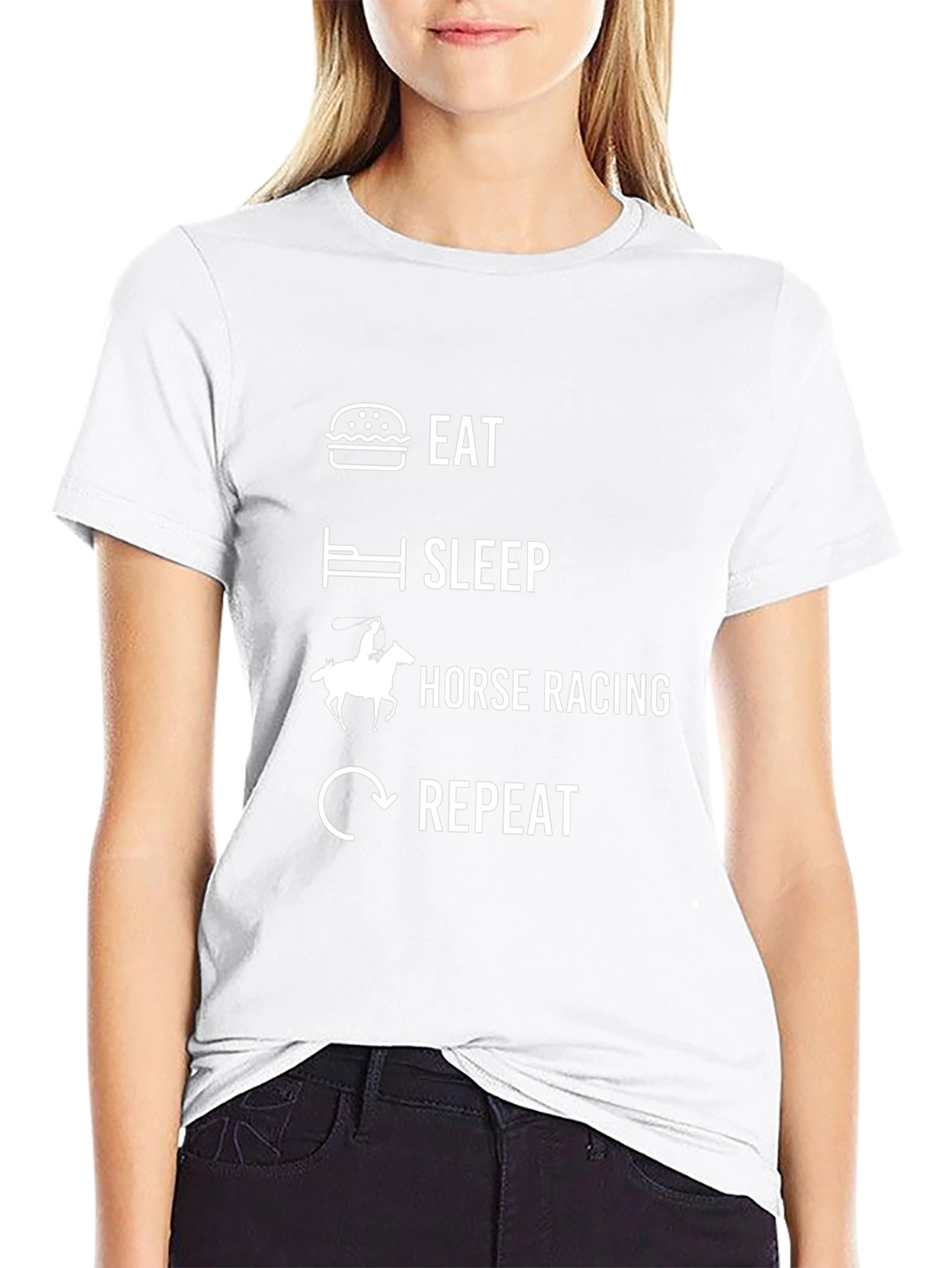Eat Sleep Horse Racing Repeat Black Graphic T-Shirt