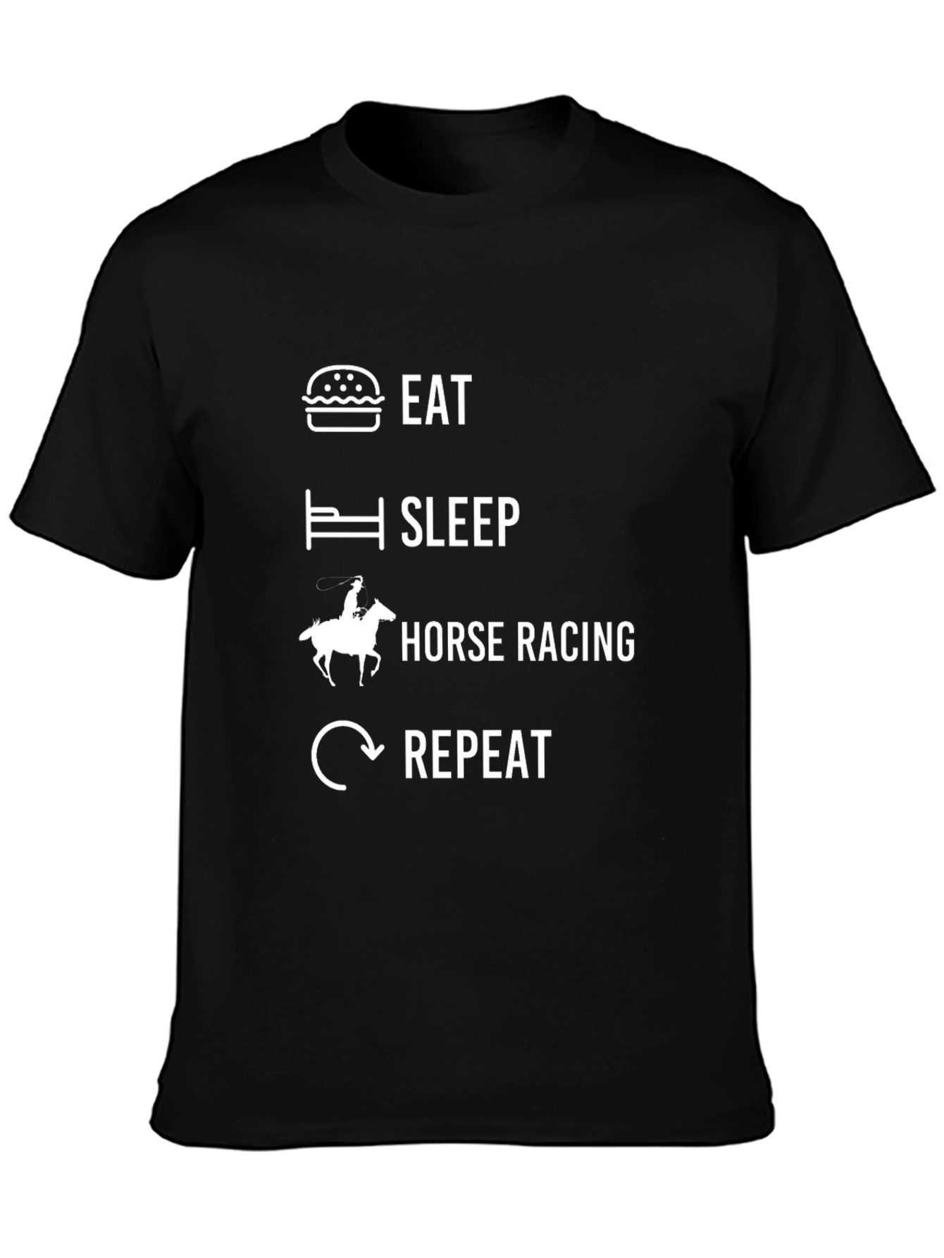 Eat Sleep Horse Racing Repeat Black Graphic T-Shirt