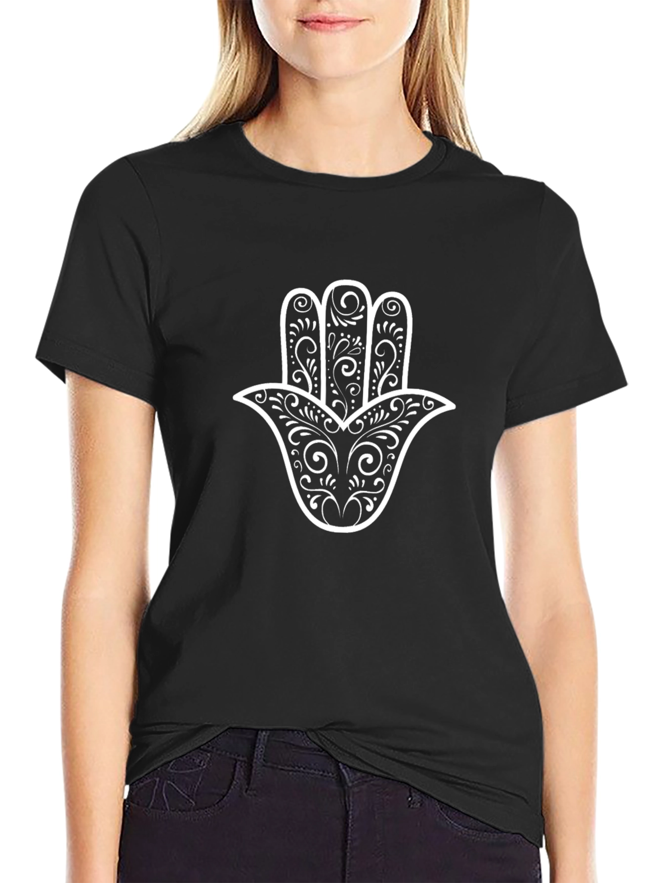 Hamsa Hand Graphic Black T-Shirt