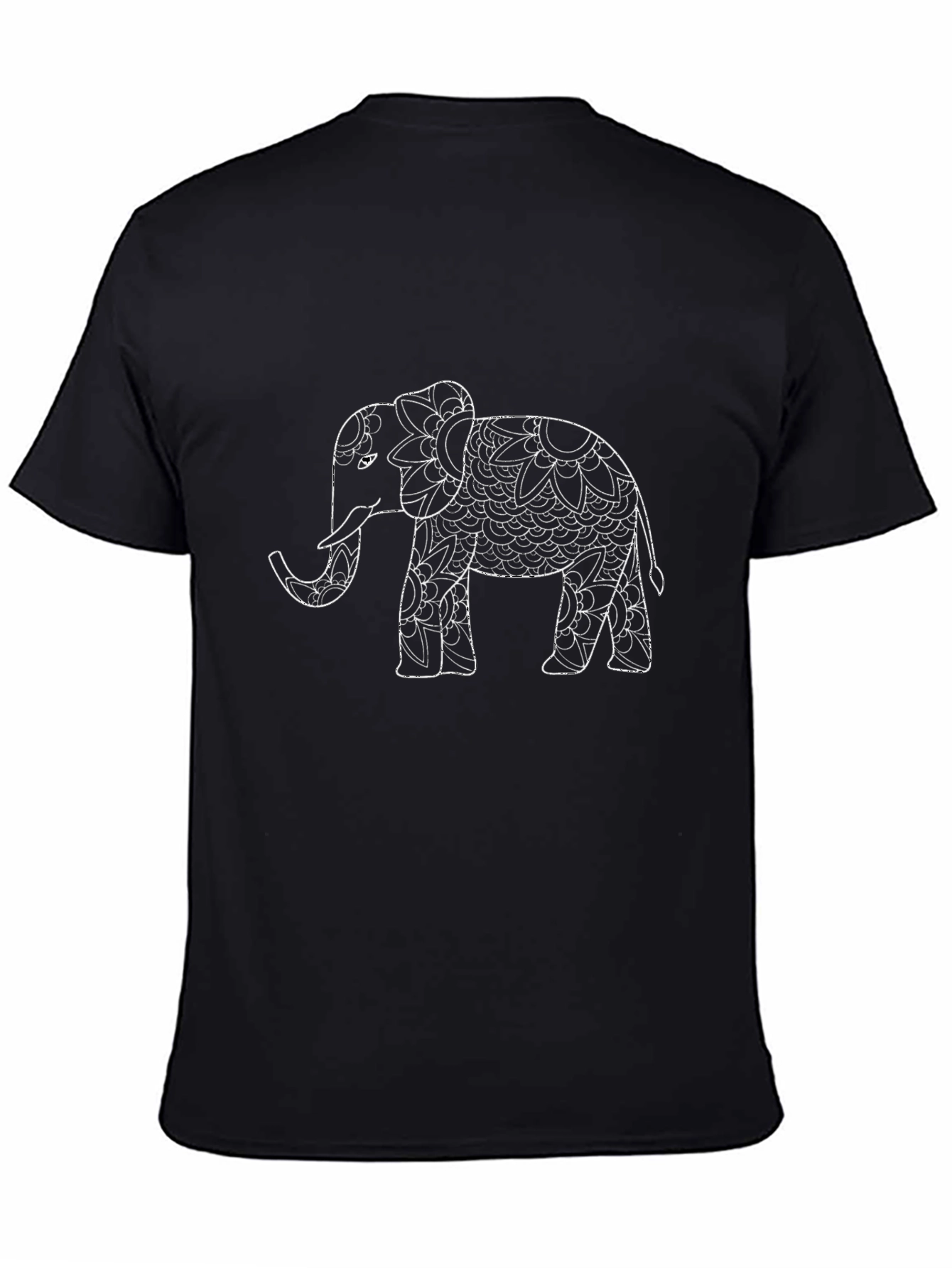 Elephant Mandala Print Black T-Shirt
