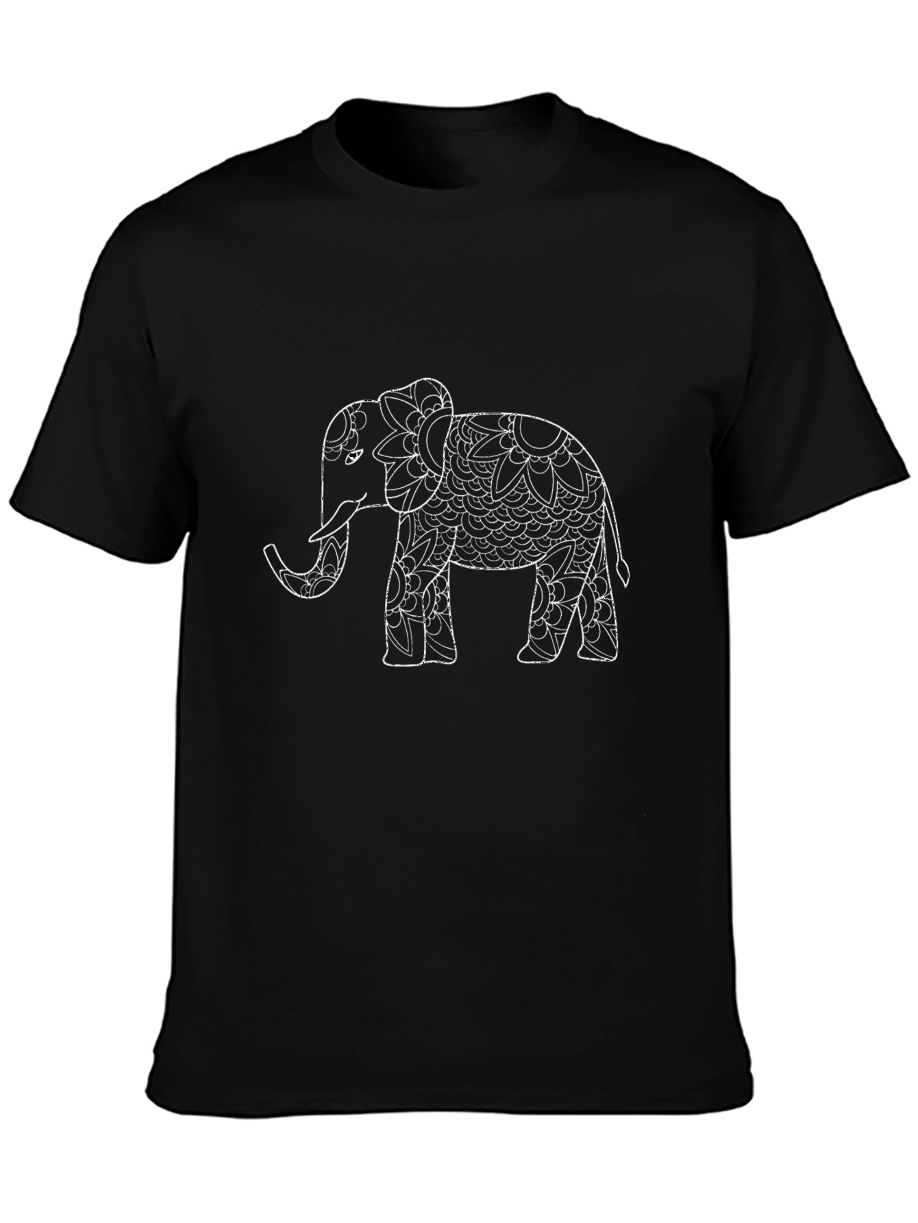 Elephant Mandala Print Black T-Shirt