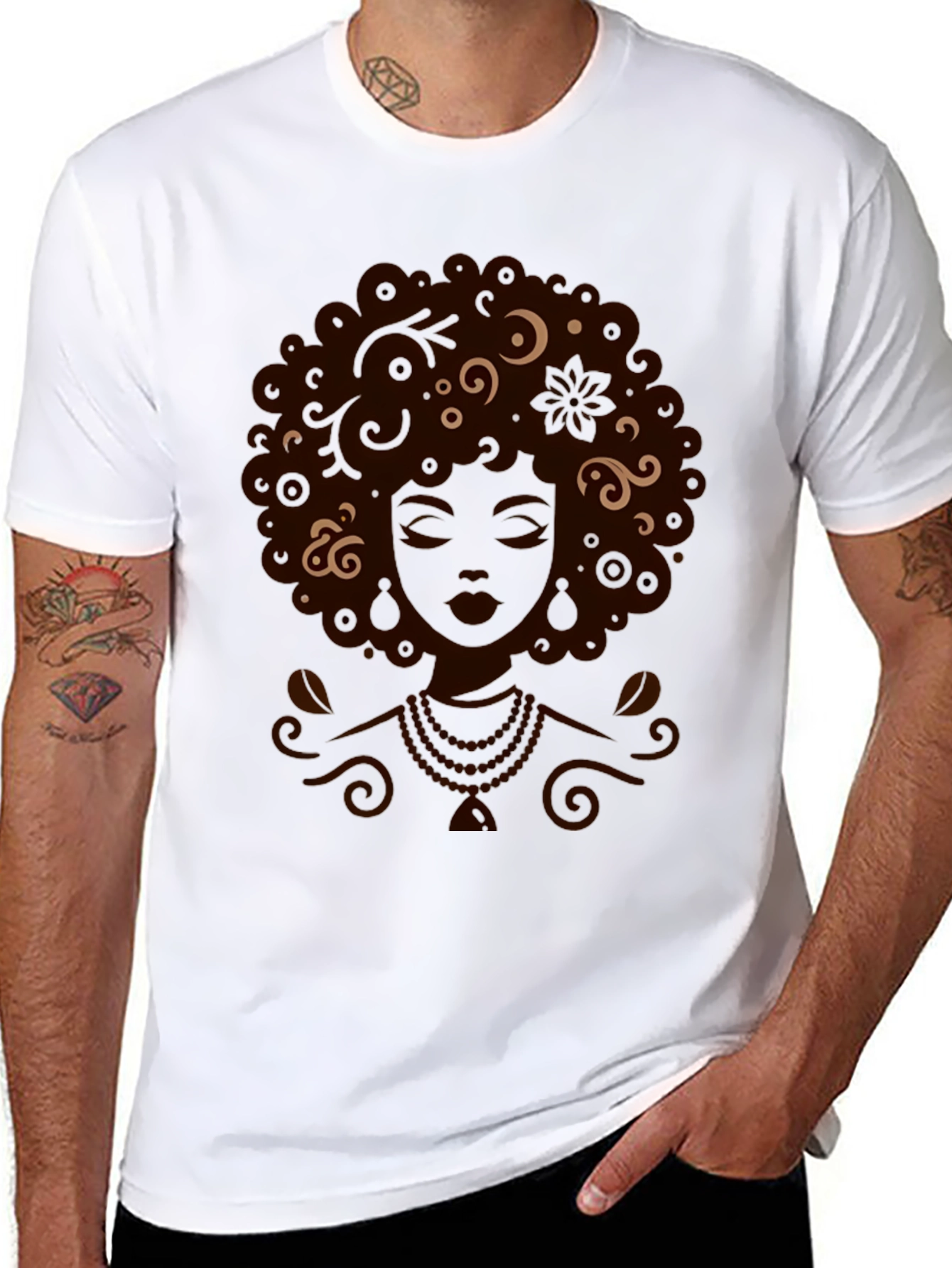 Black Graphic Tee - Afro Woman Art