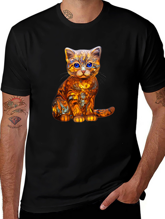 Cat Art Graphic T-Shirt - Stylish Mens Crew Neck Tee