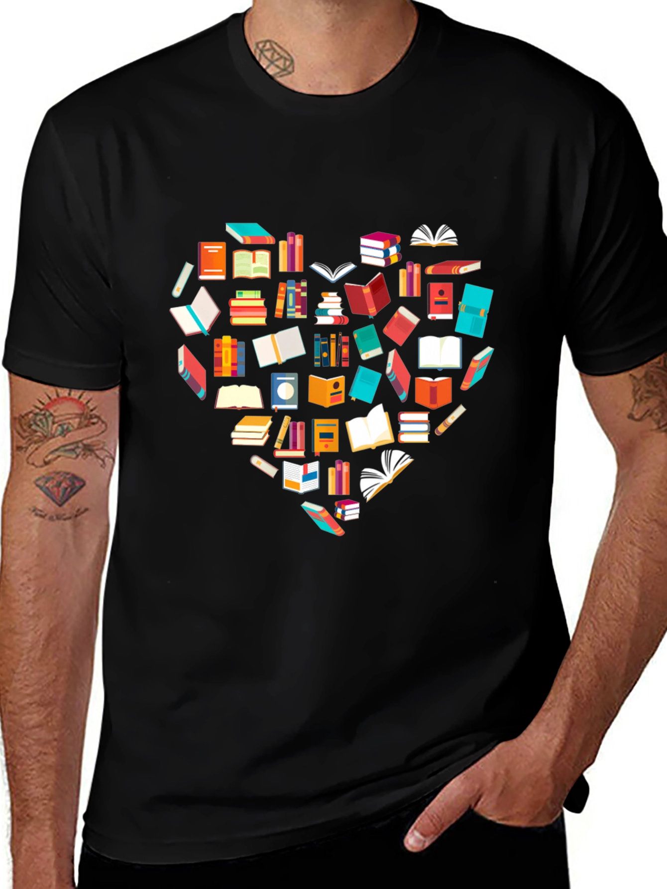Book Lover Heart Graphic Tee - Black T-Shirt