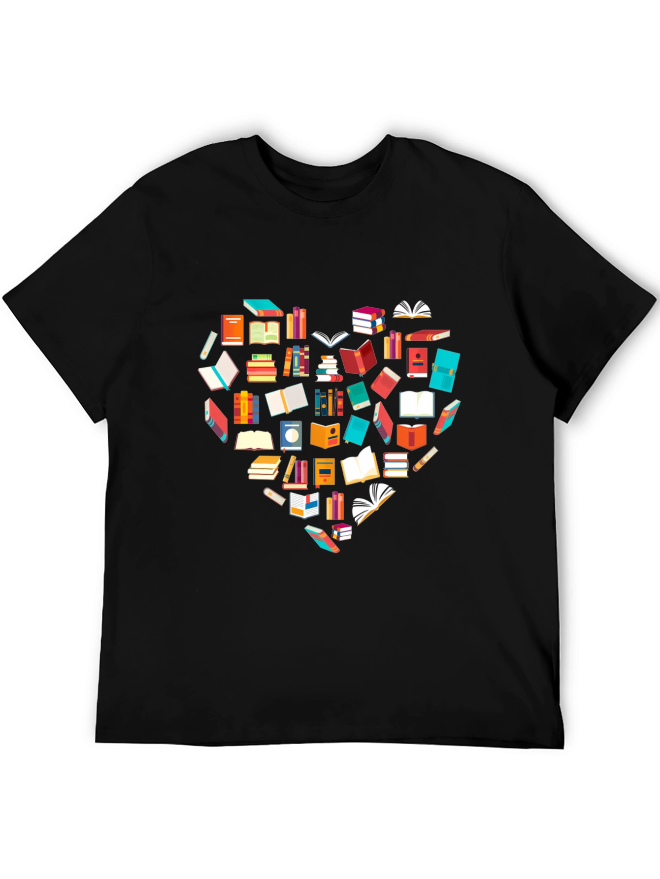 Book Lover Heart Graphic Tee - Black T-Shirt