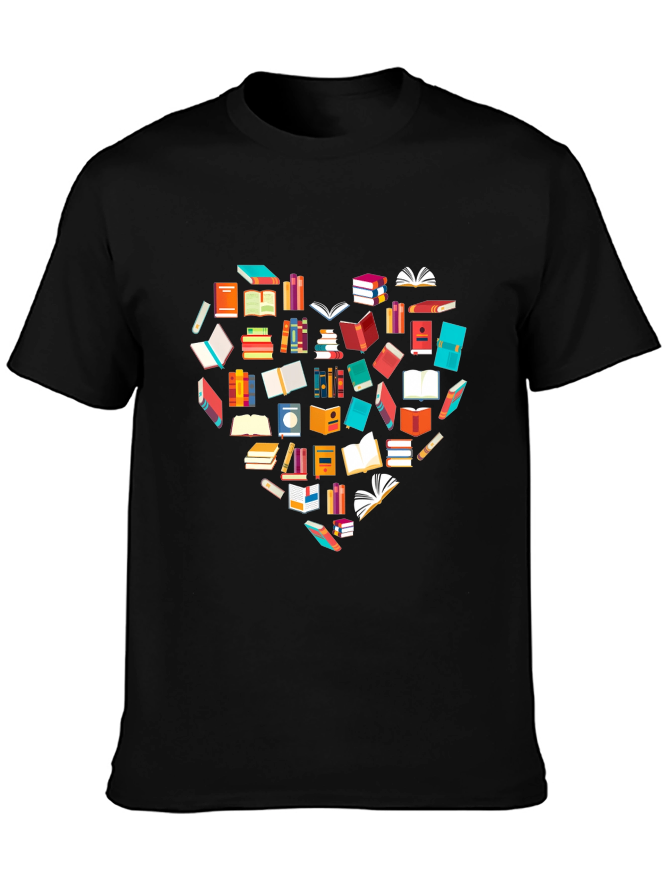 Book Lover Heart Graphic Tee - Black T-Shirt