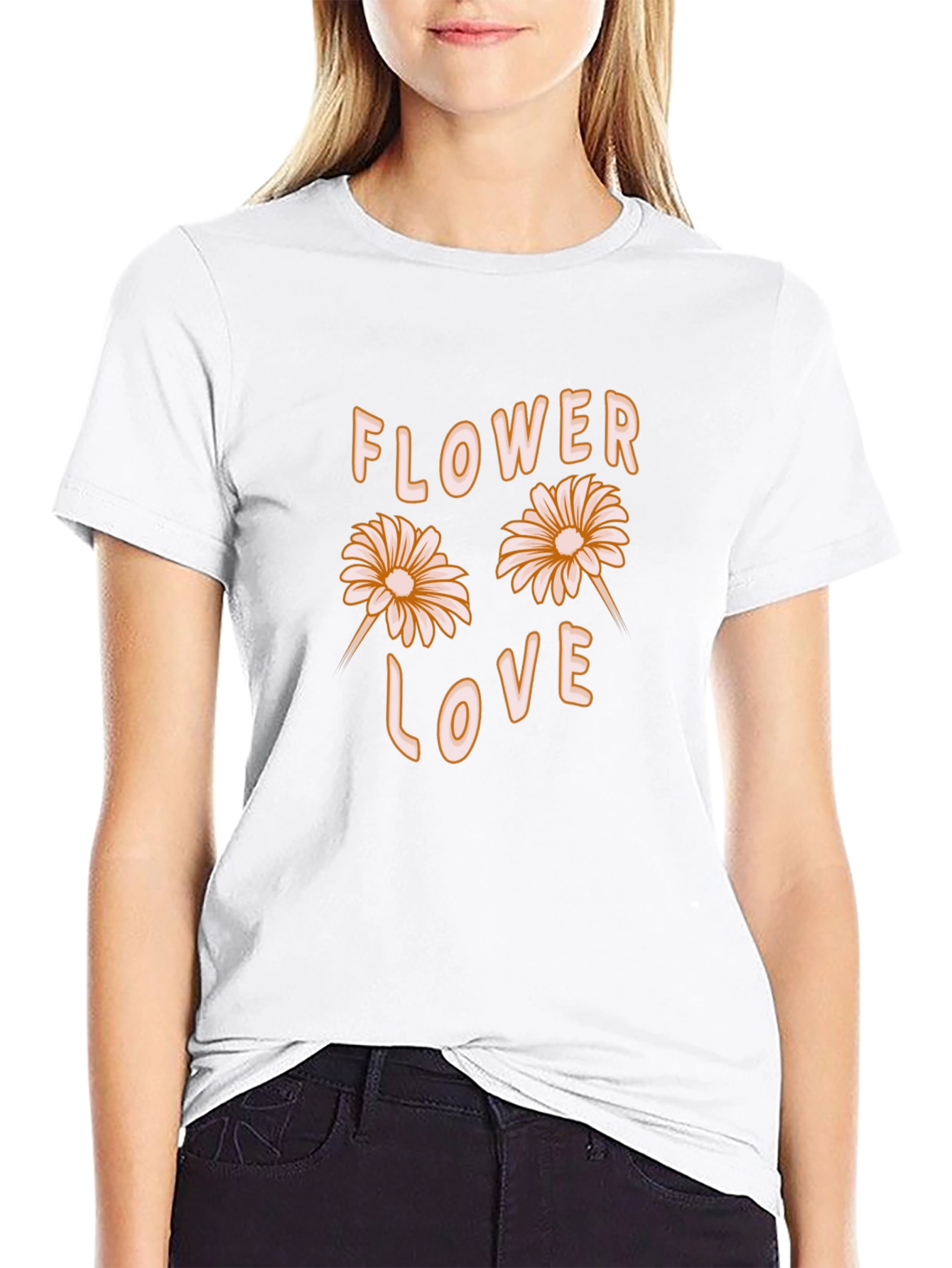 Flower Love Graphic Tee - Black Cotton Casual Shirt