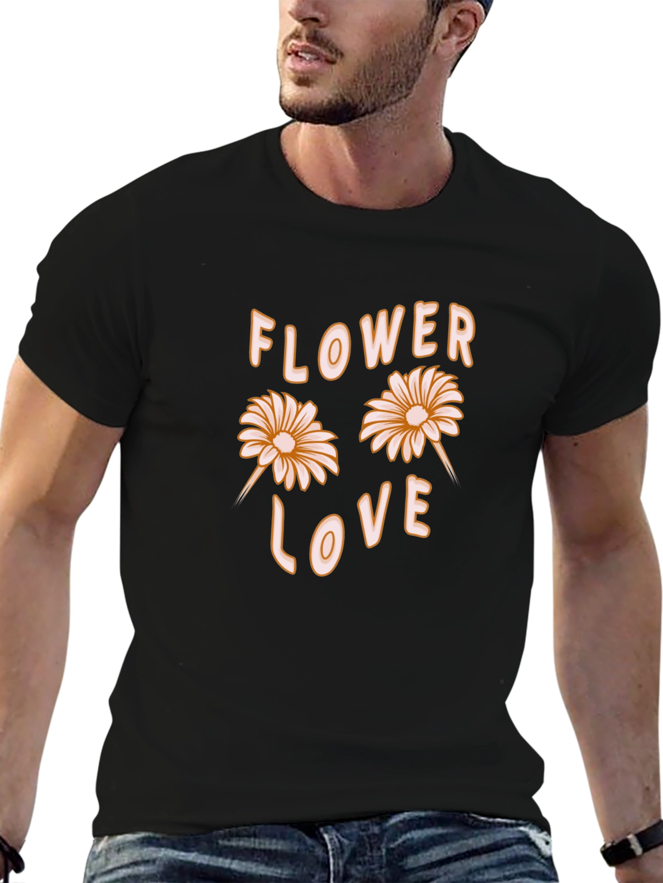 Flower Love Graphic Tee - Black Cotton Casual Shirt