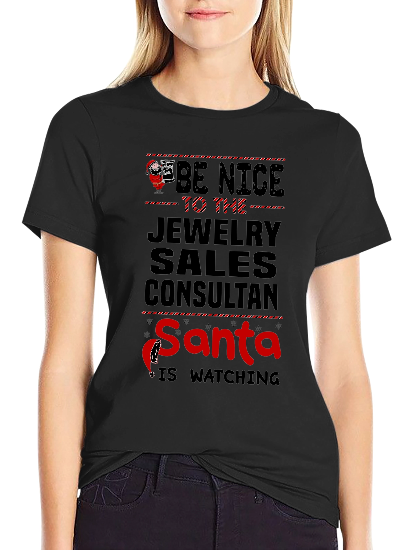 Funny Jewelry Sales Consultant Santa Watching T-Shirt