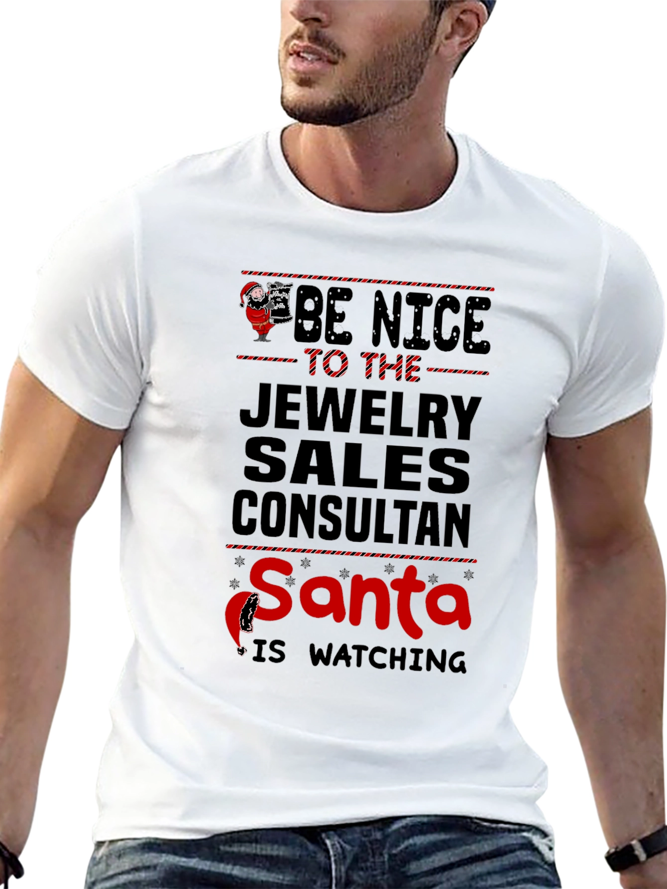Funny Jewelry Sales Consultant Santa Watching T-Shirt