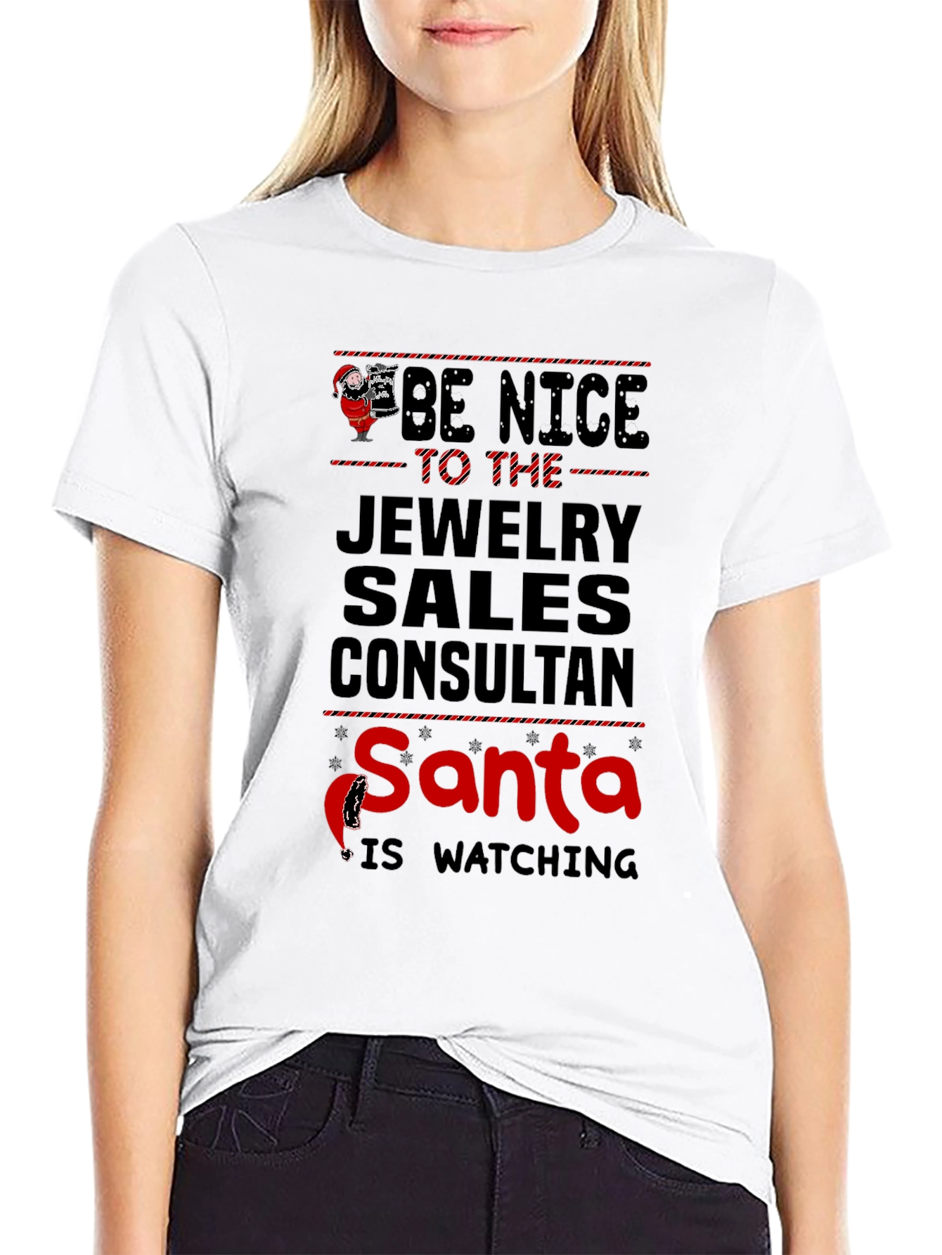 Funny Jewelry Sales Consultant Santa Watching T-Shirt