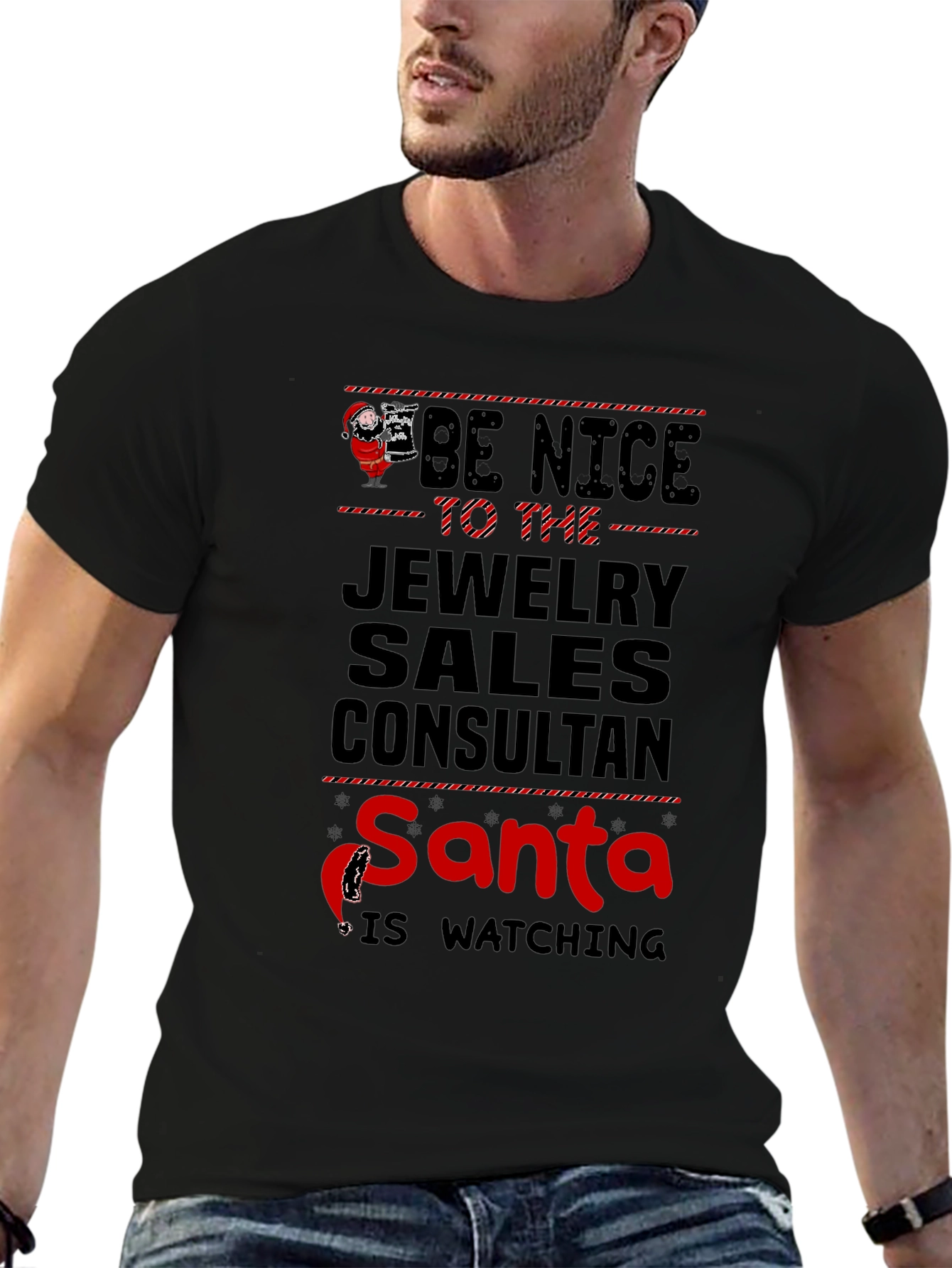 Funny Jewelry Sales Consultant Santa Watching T-Shirt
