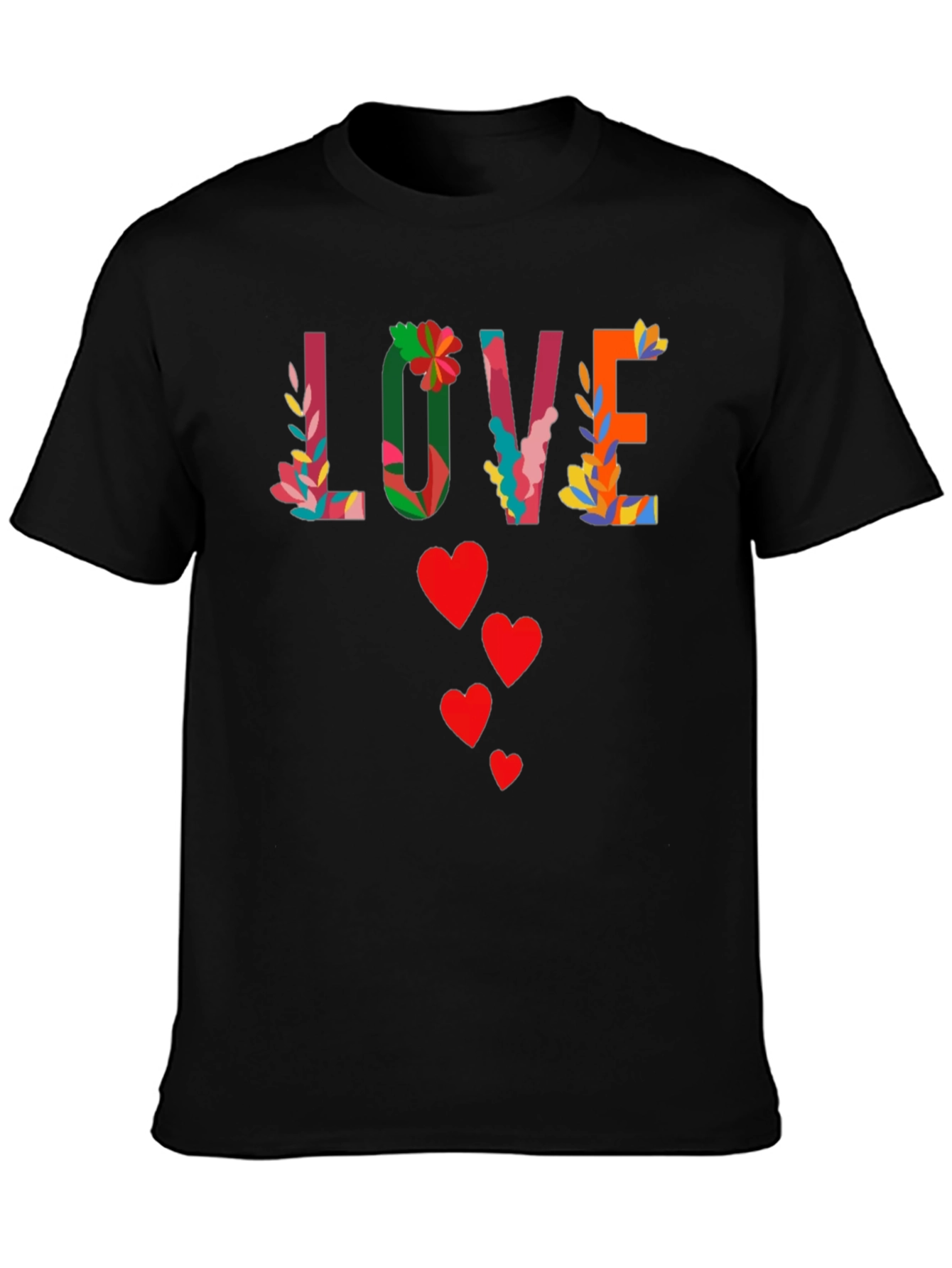 Floral Love Graphic Tee - Black Cotton Shirt