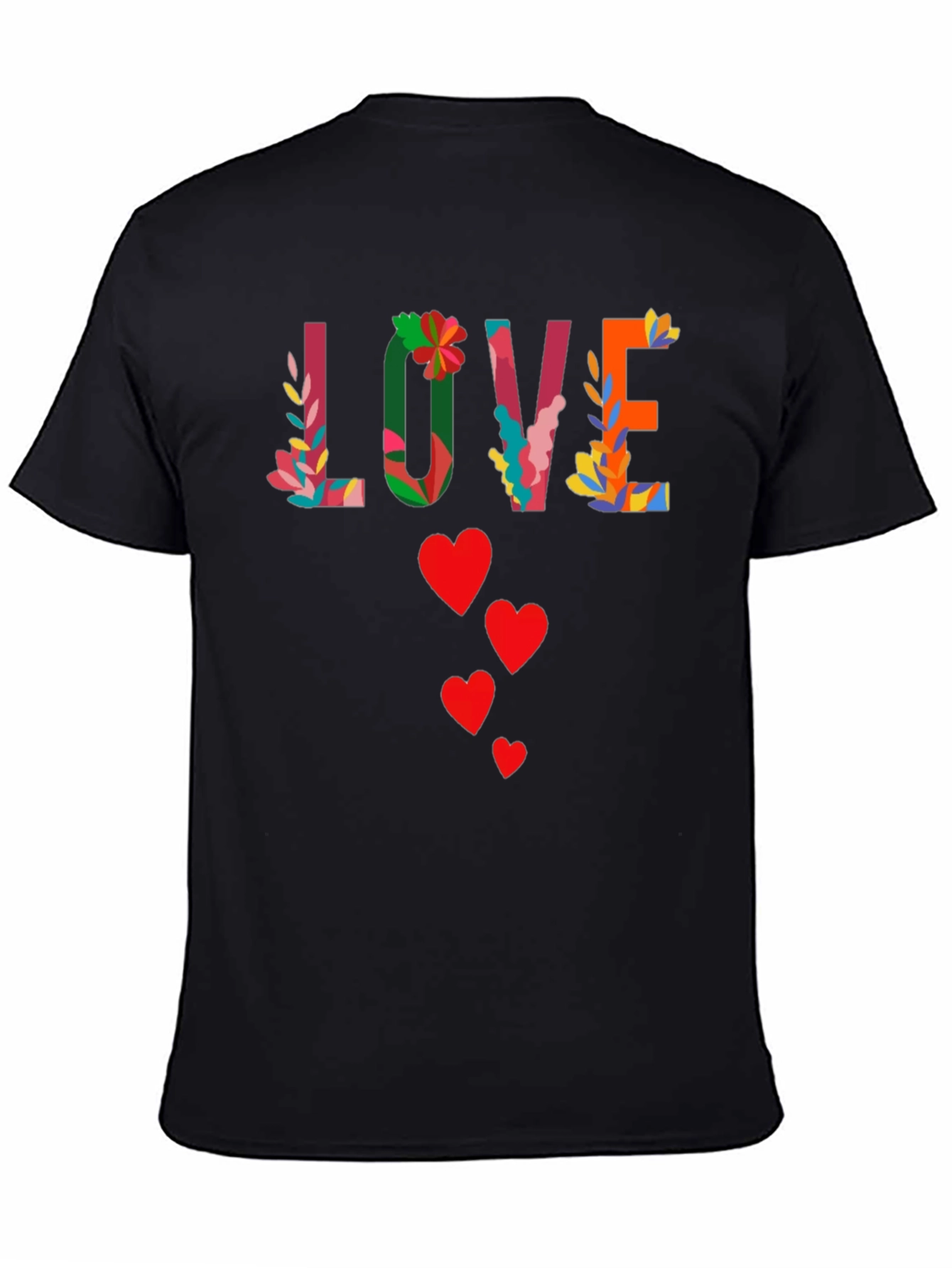 Floral Love Graphic Tee - Black Cotton Shirt