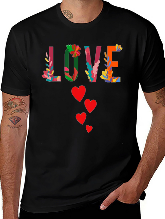 Floral Love Graphic Tee - Black Cotton Shirt