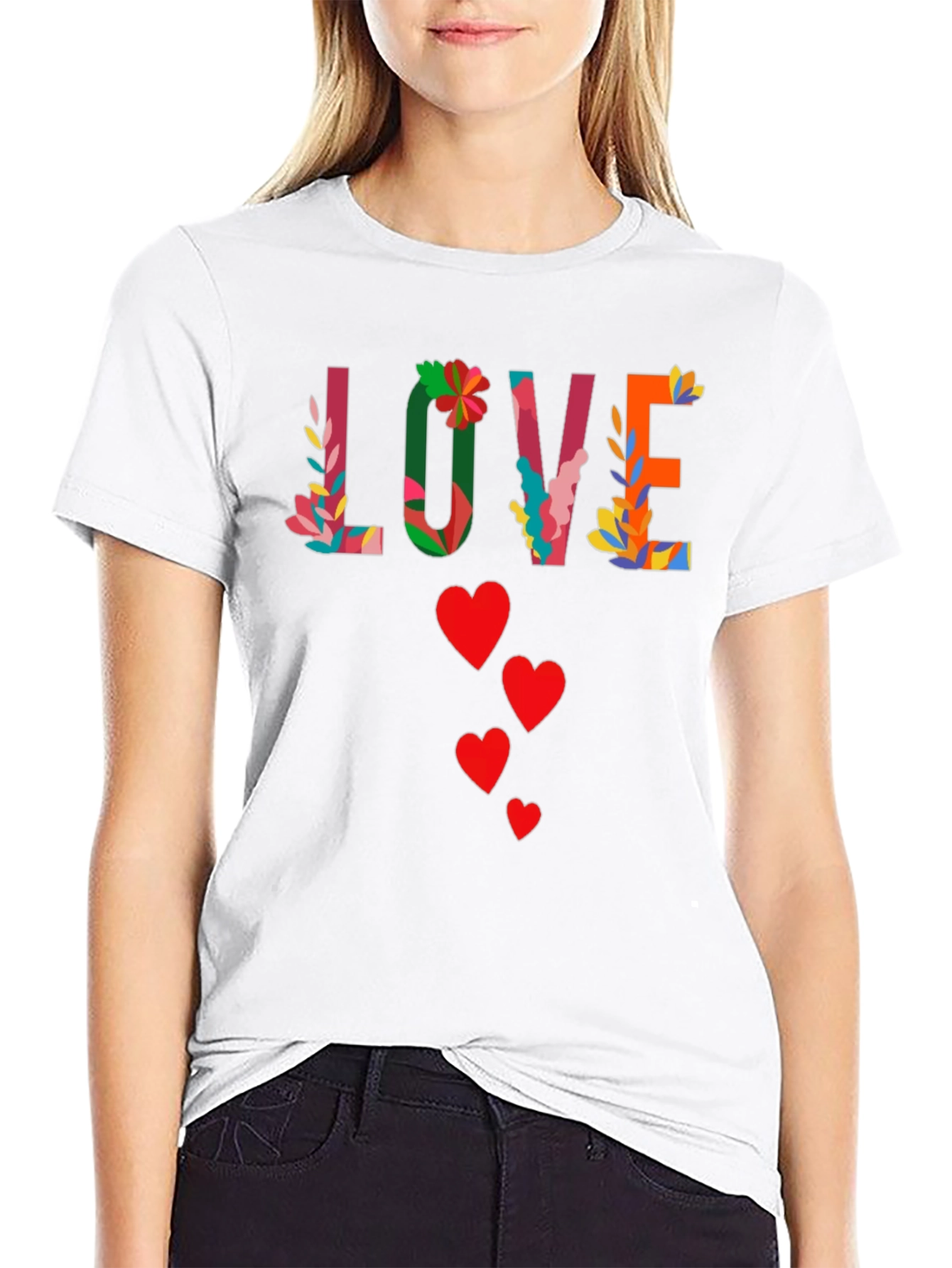 Floral Love Graphic Tee - Black Cotton Shirt