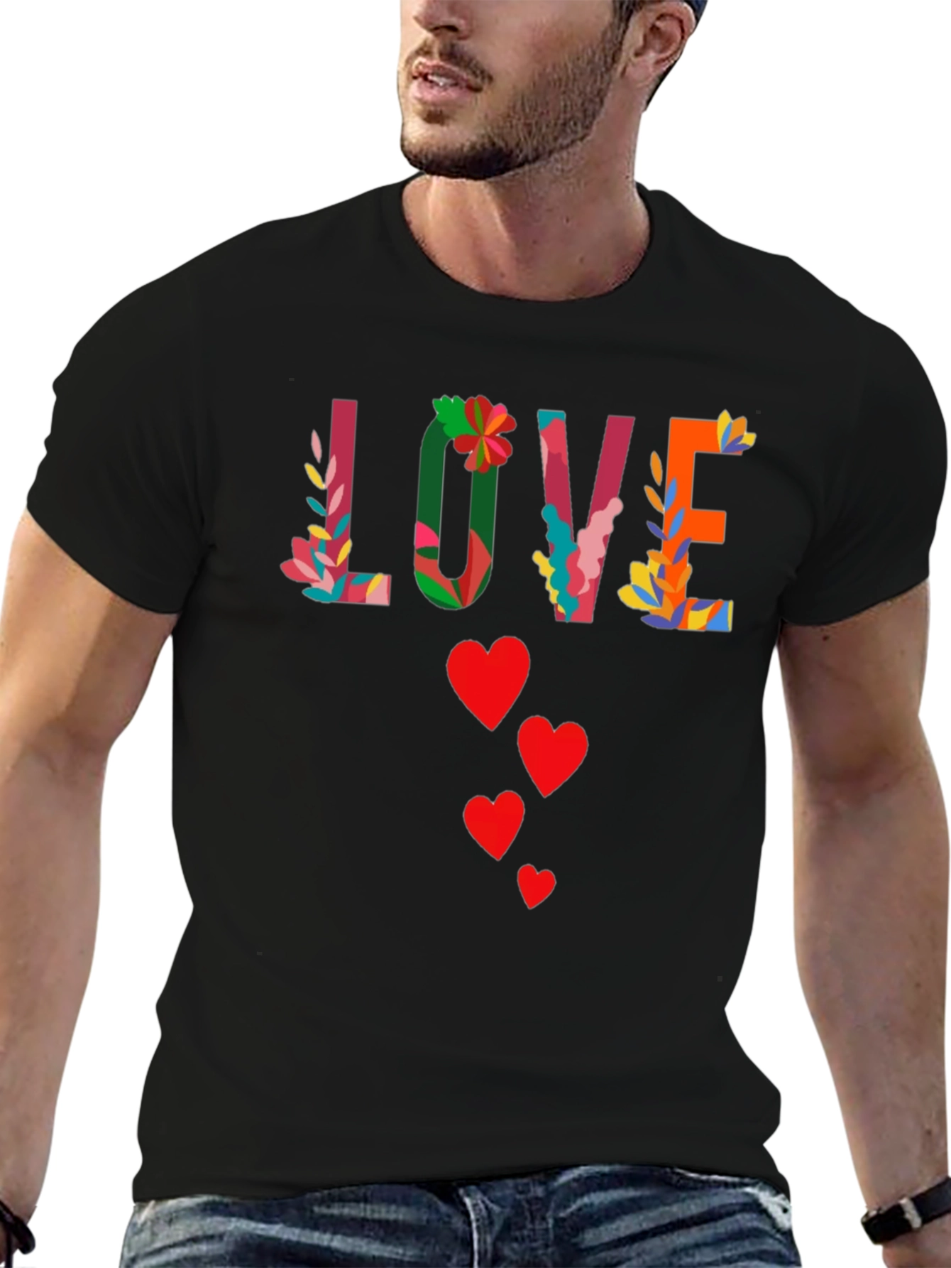 Floral Love Graphic Tee - Black Cotton Shirt