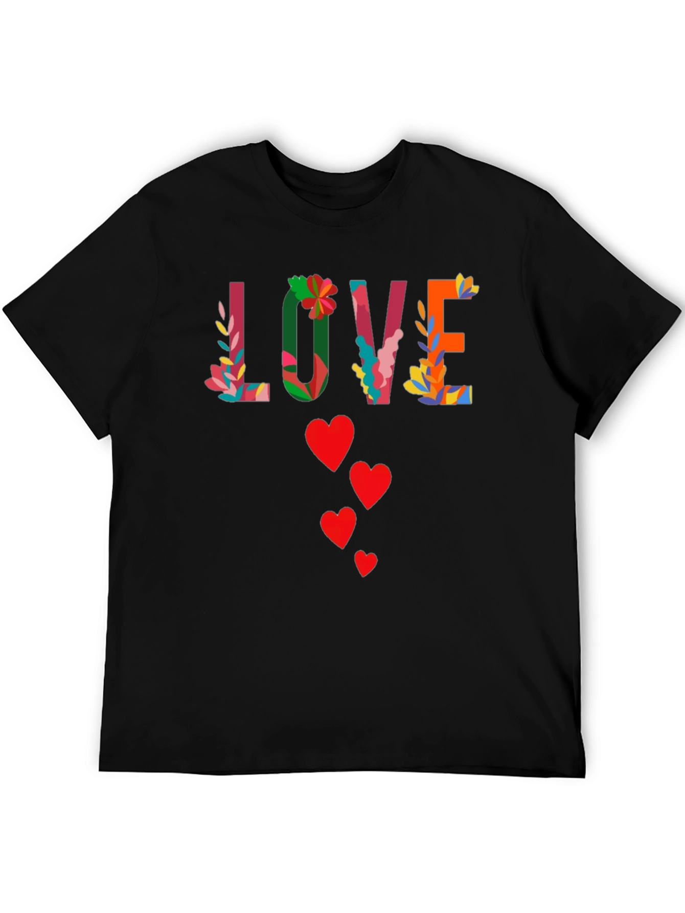 Floral Love Graphic Tee - Black Cotton Shirt