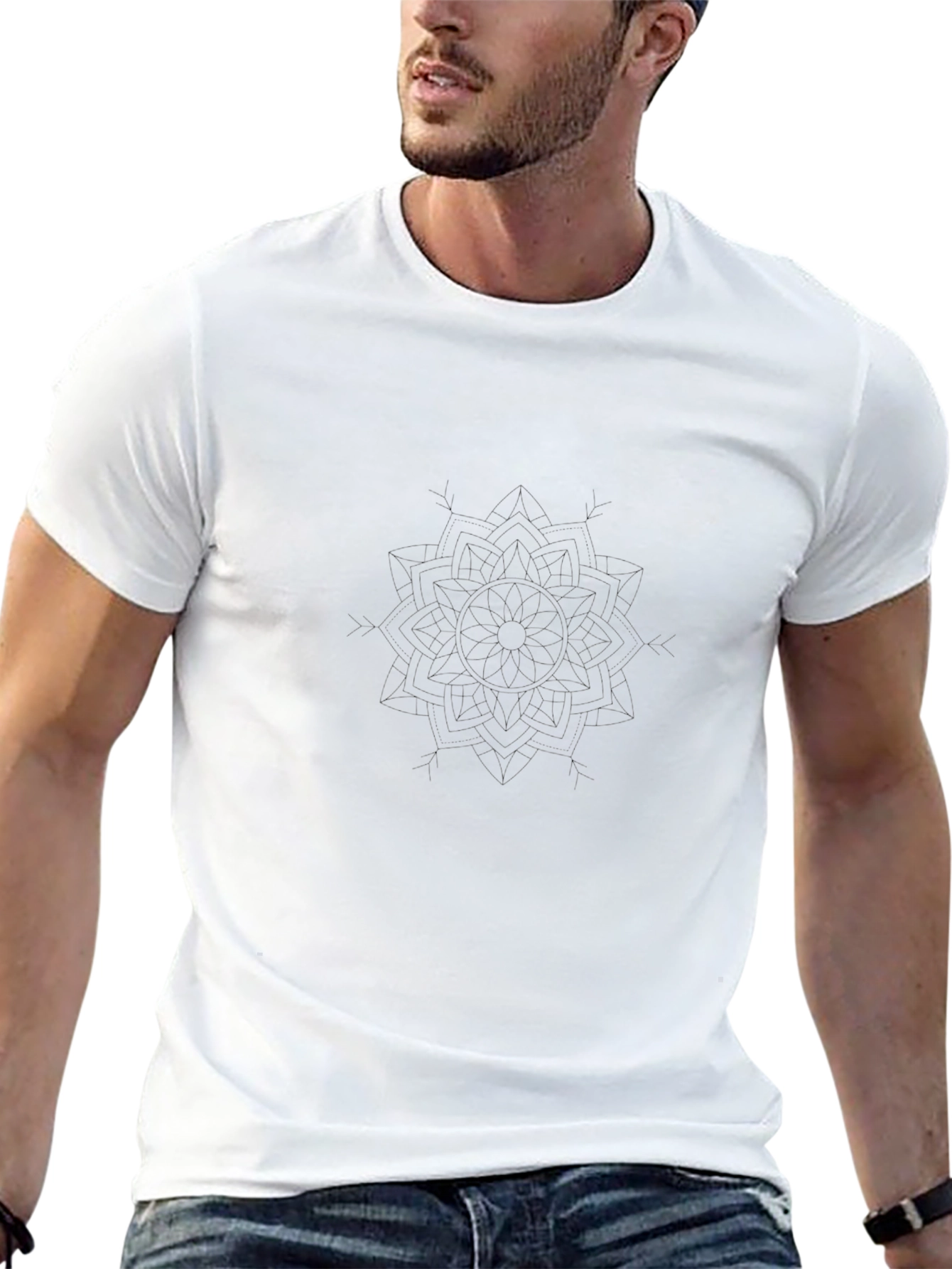 Black Mandala Print Crew Neck T-Shirt