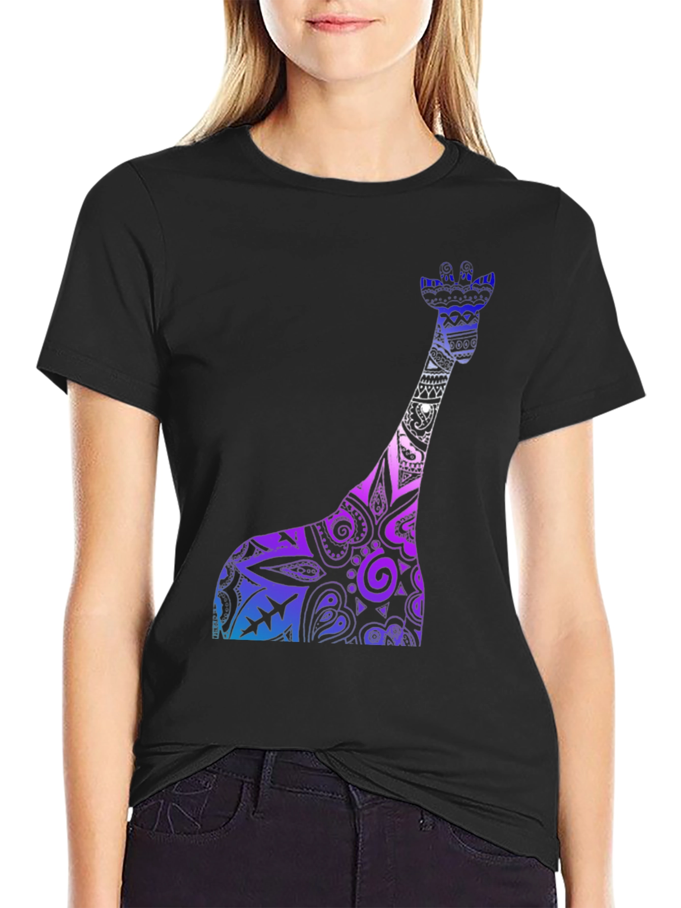 Giraffe Print Crew Neck Short Sleeve T-Shirt