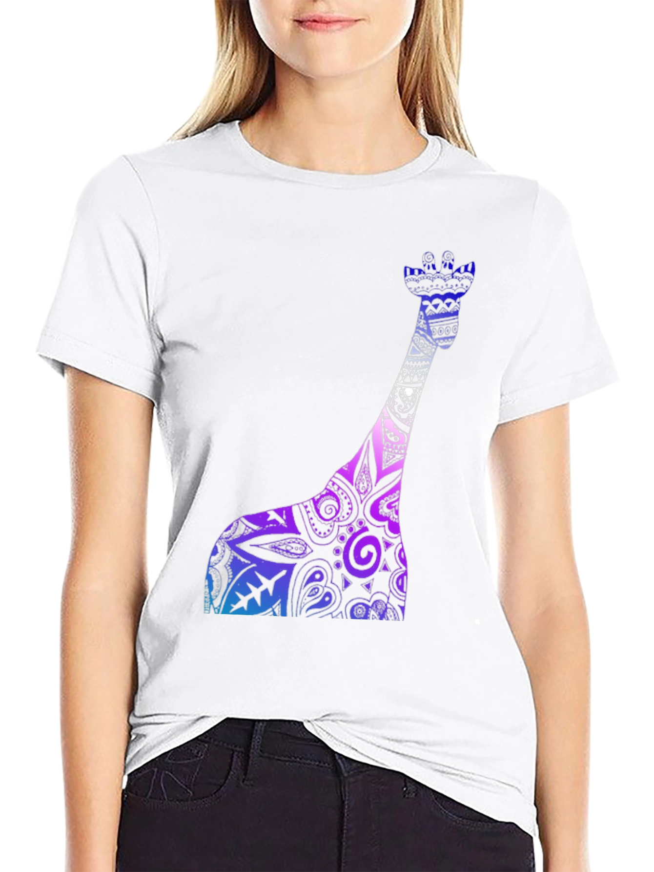 Giraffe Print Crew Neck Short Sleeve T-Shirt