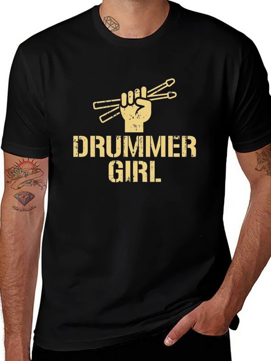 Drummer Girl Graphic T-Shirt - Black