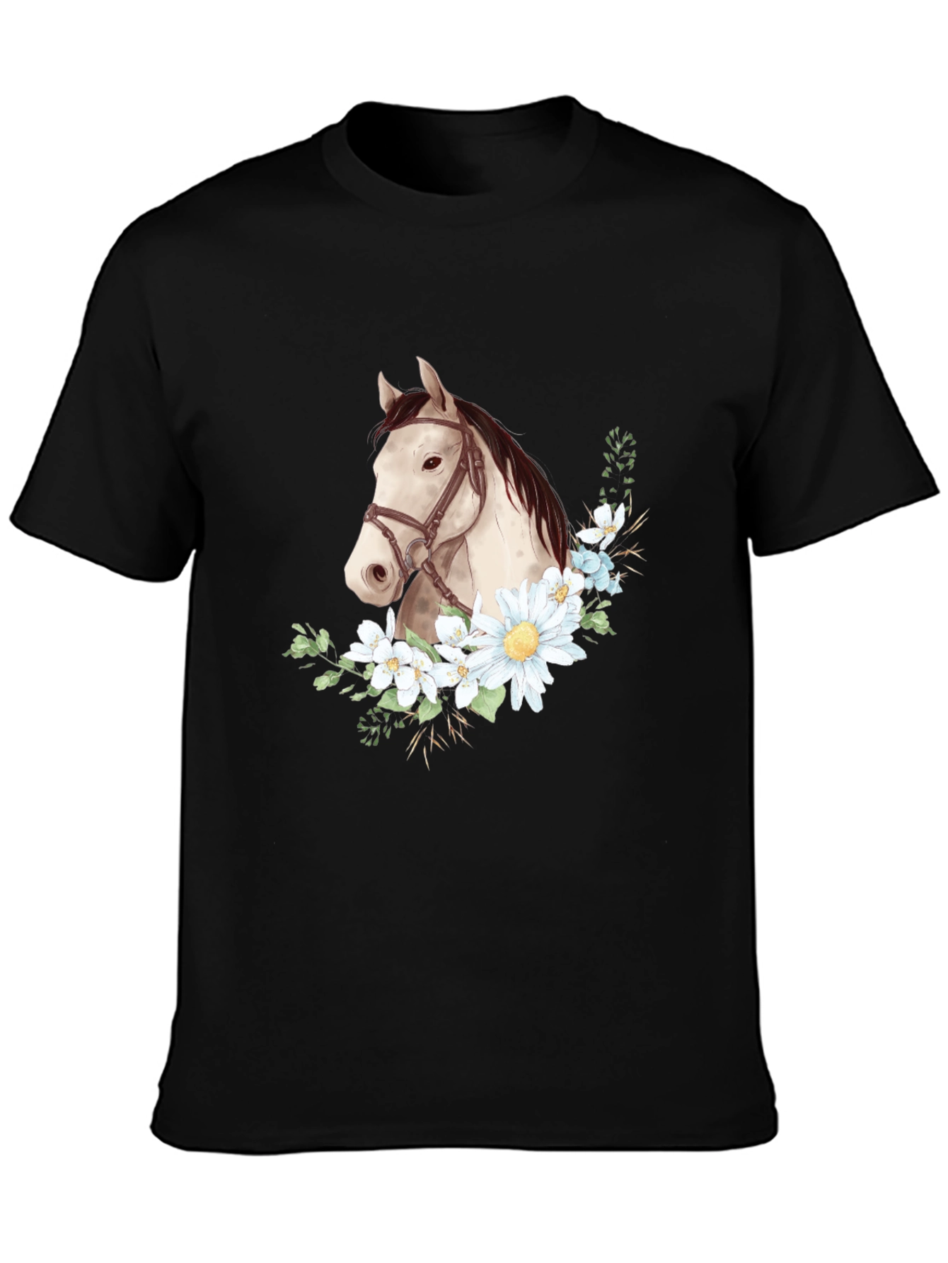 Horse & Floral Graphic Tee - Black