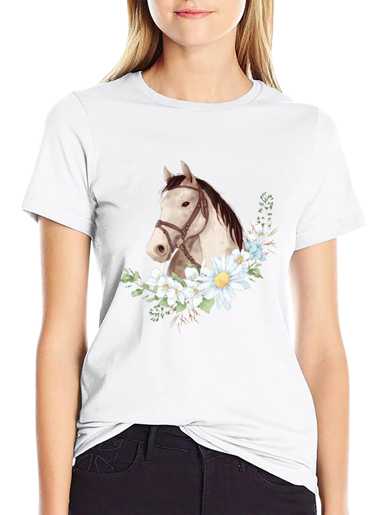 Horse & Floral Graphic Tee - Black