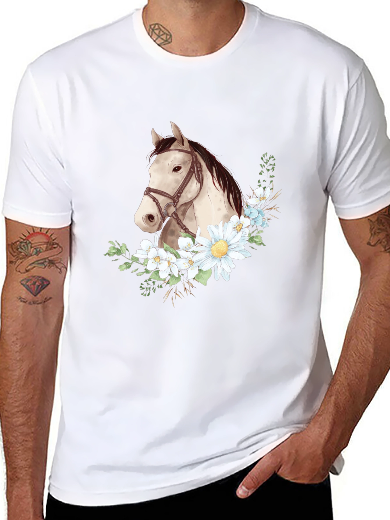 Horse & Floral Graphic Tee - Black