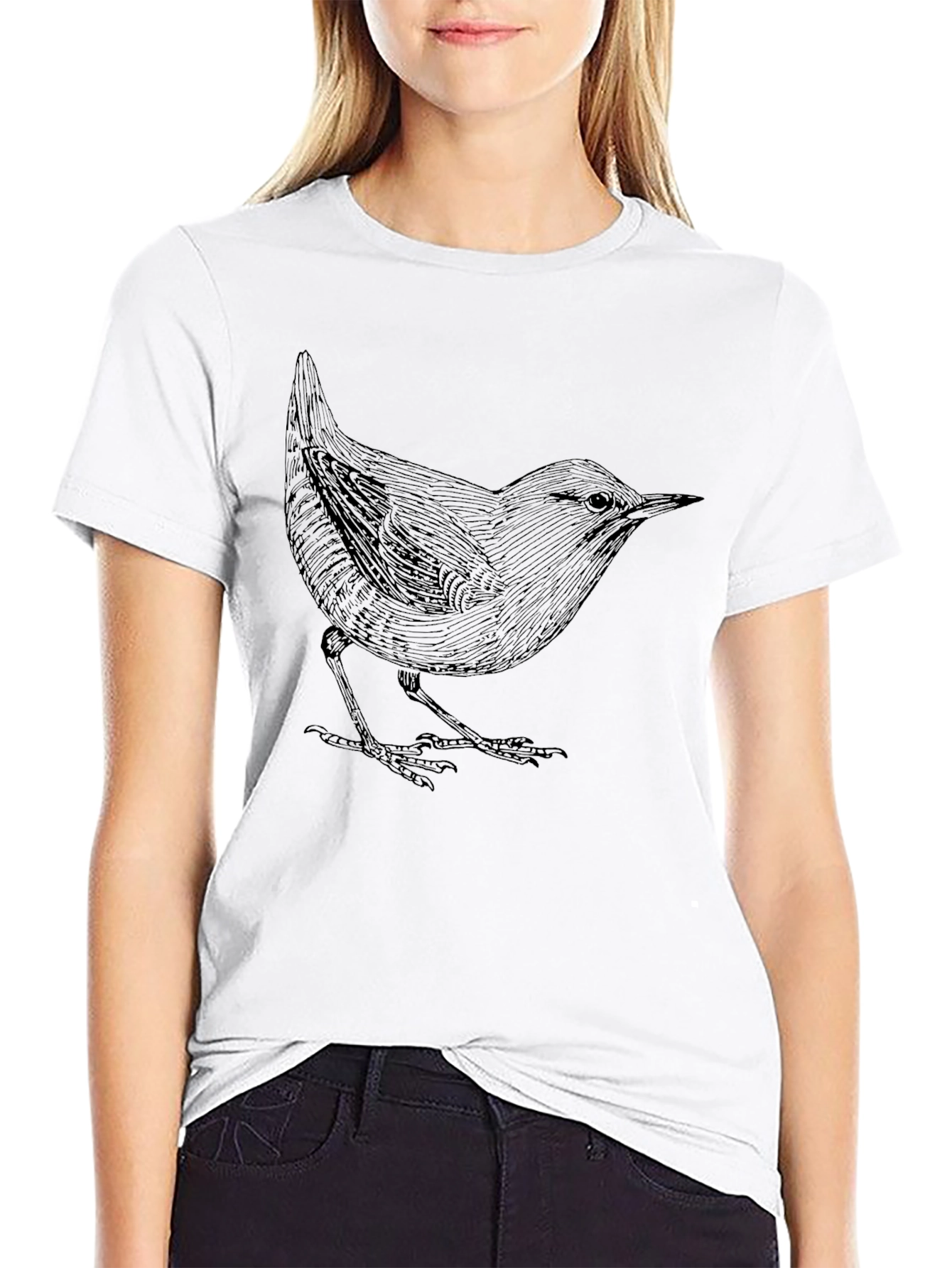 Mens Black T-Shirt with Bird Print