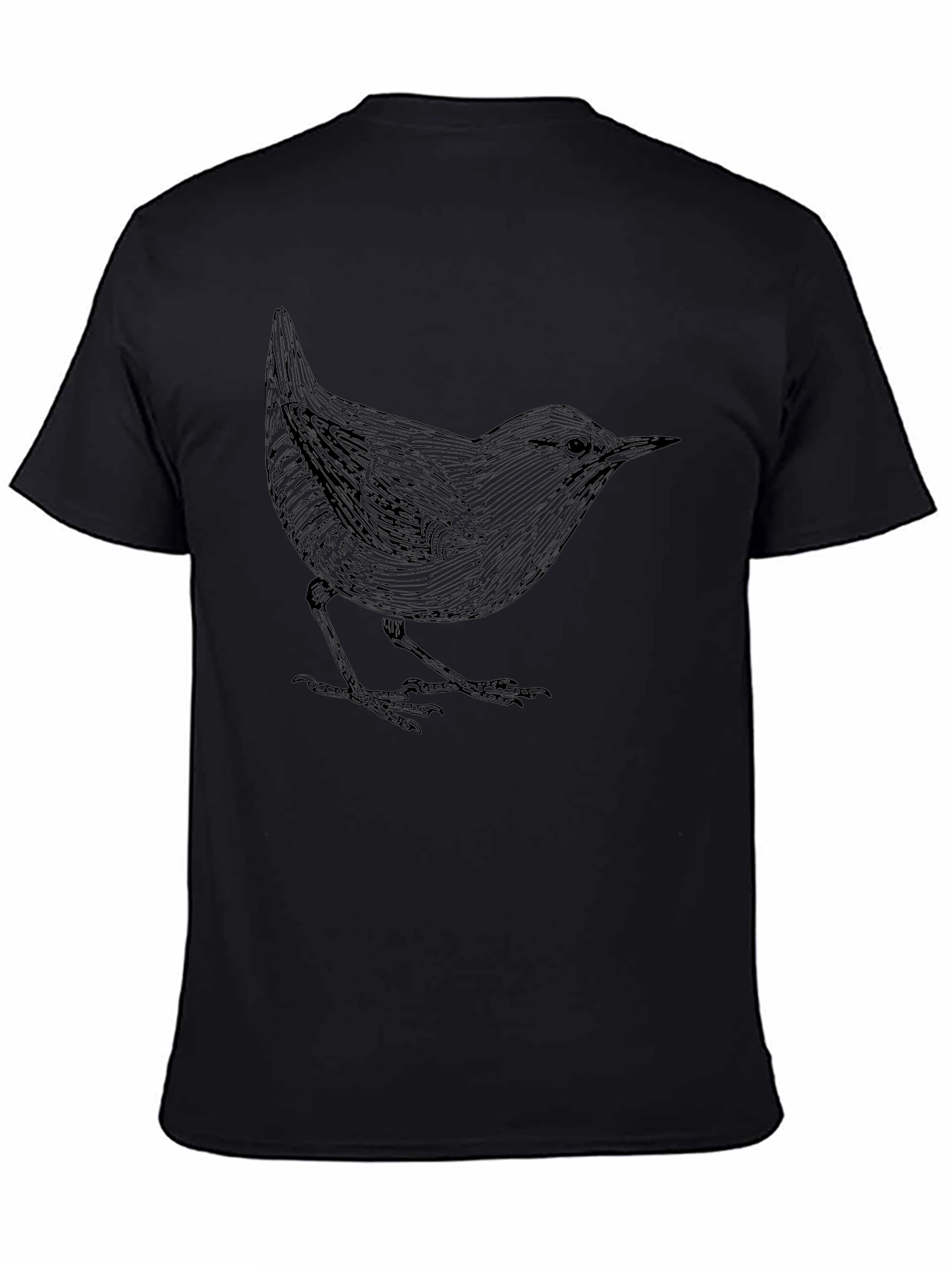 Mens Black T-Shirt with Bird Print