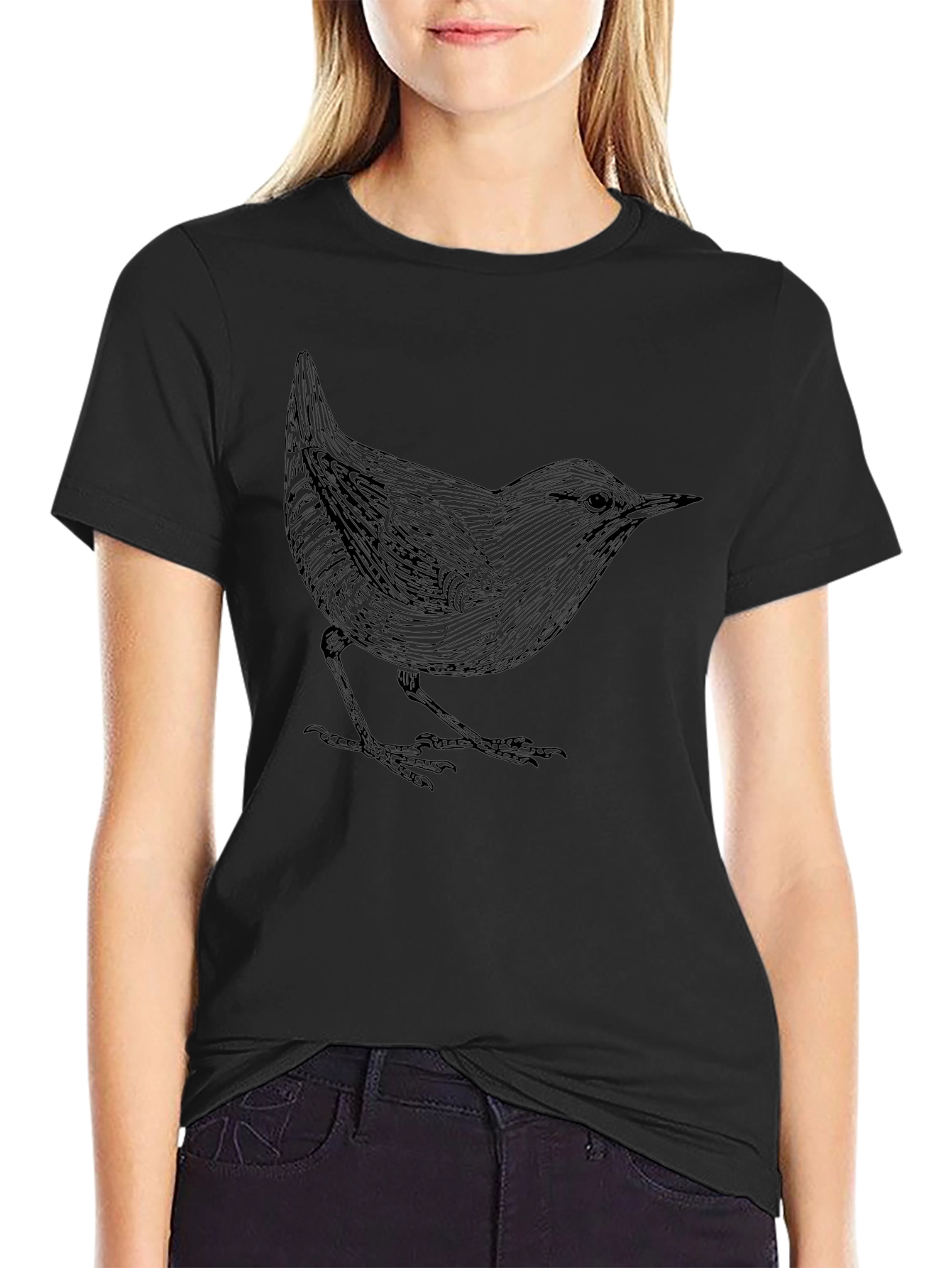 Mens Black T-Shirt with Bird Print