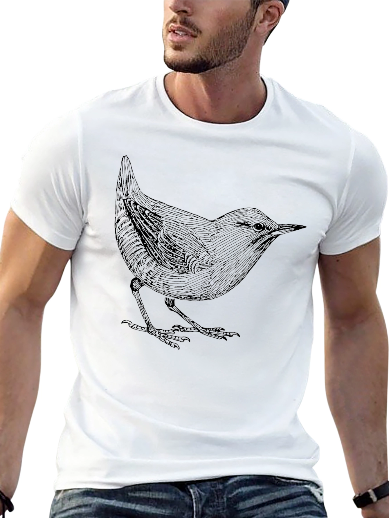 Mens Black T-Shirt with Bird Print