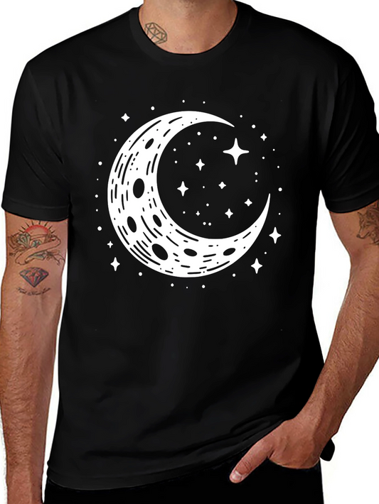 Crescent Moon & Stars Graphic Tee - Stylish Black T-Shirt