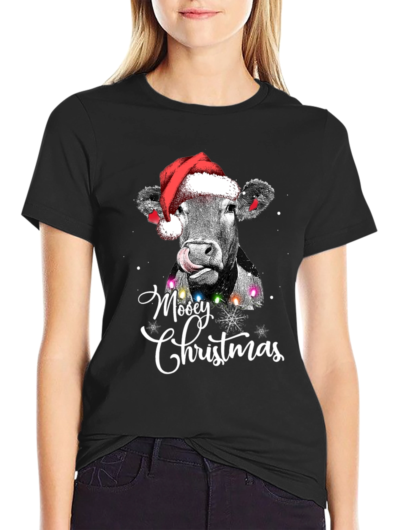 Moosey Christmas Cow Holiday Graphic Tee