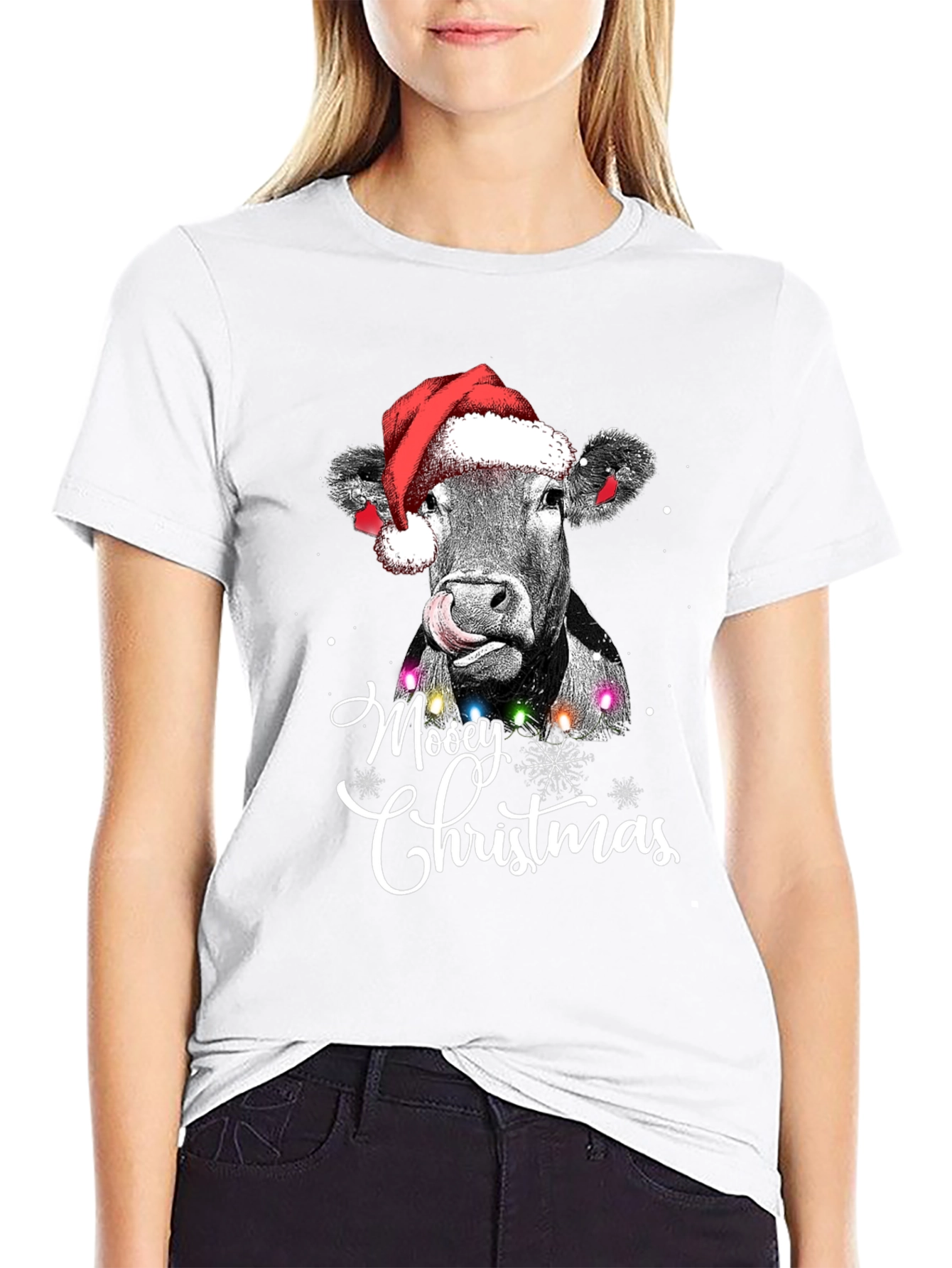 Moosey Christmas Cow Holiday Graphic Tee