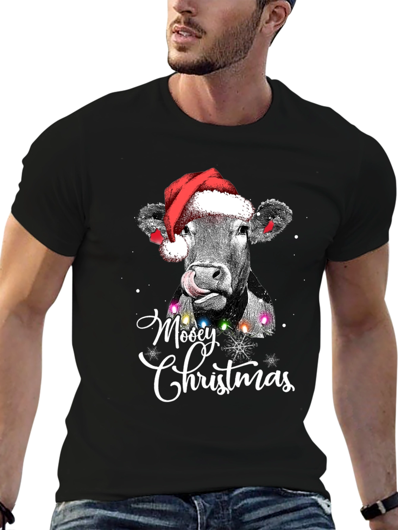 Moosey Christmas Cow Holiday Graphic Tee