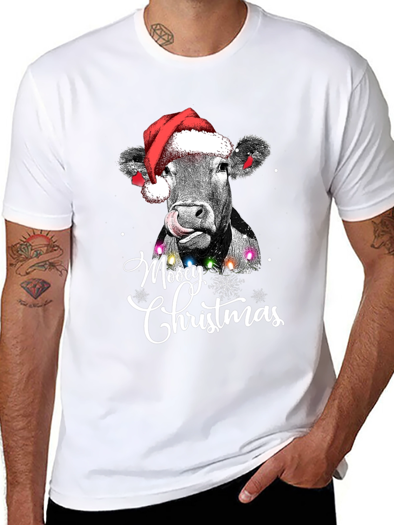 Moosey Christmas Cow Holiday Graphic Tee