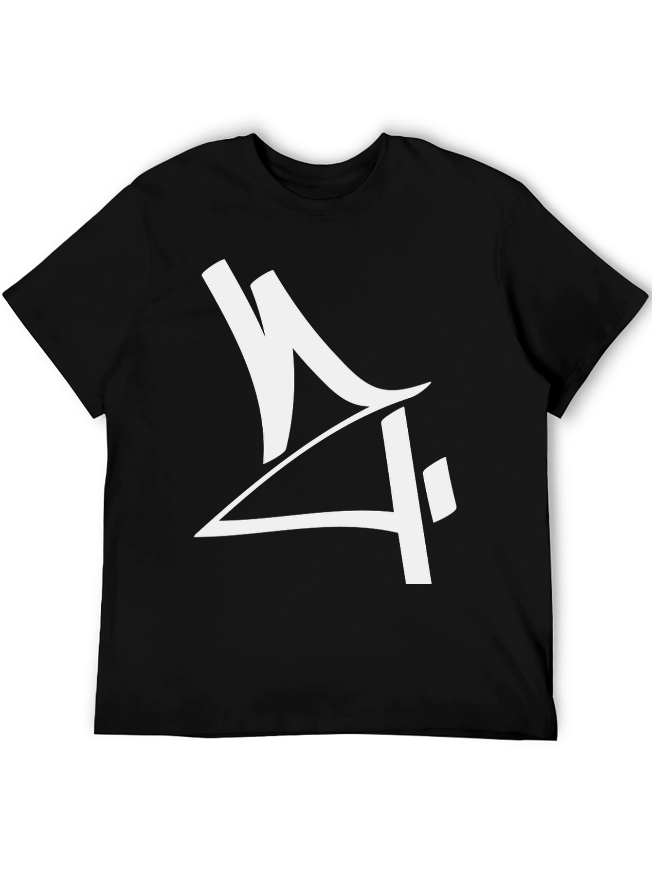 Mens Black Graphic Tee - Abstract White Design