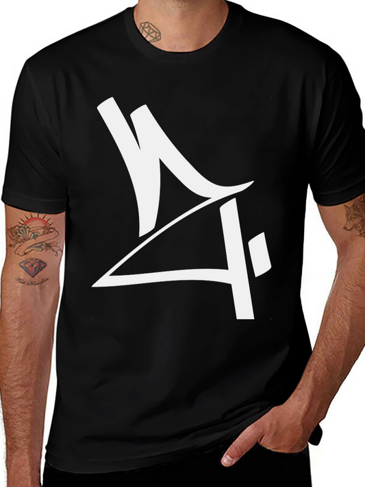 Mens Black Graphic Tee - Abstract White Design