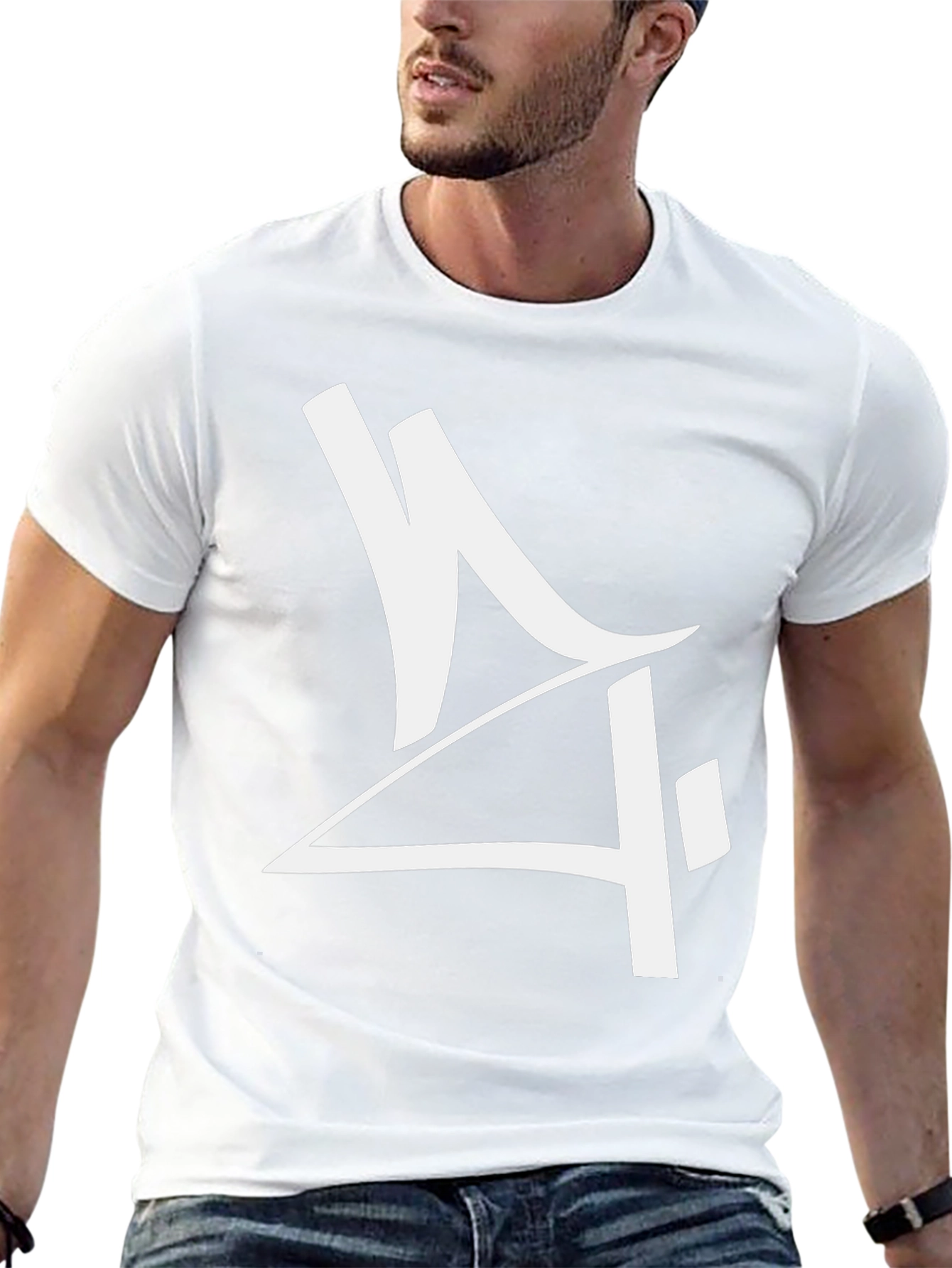 Mens Black Graphic Tee - Abstract White Design