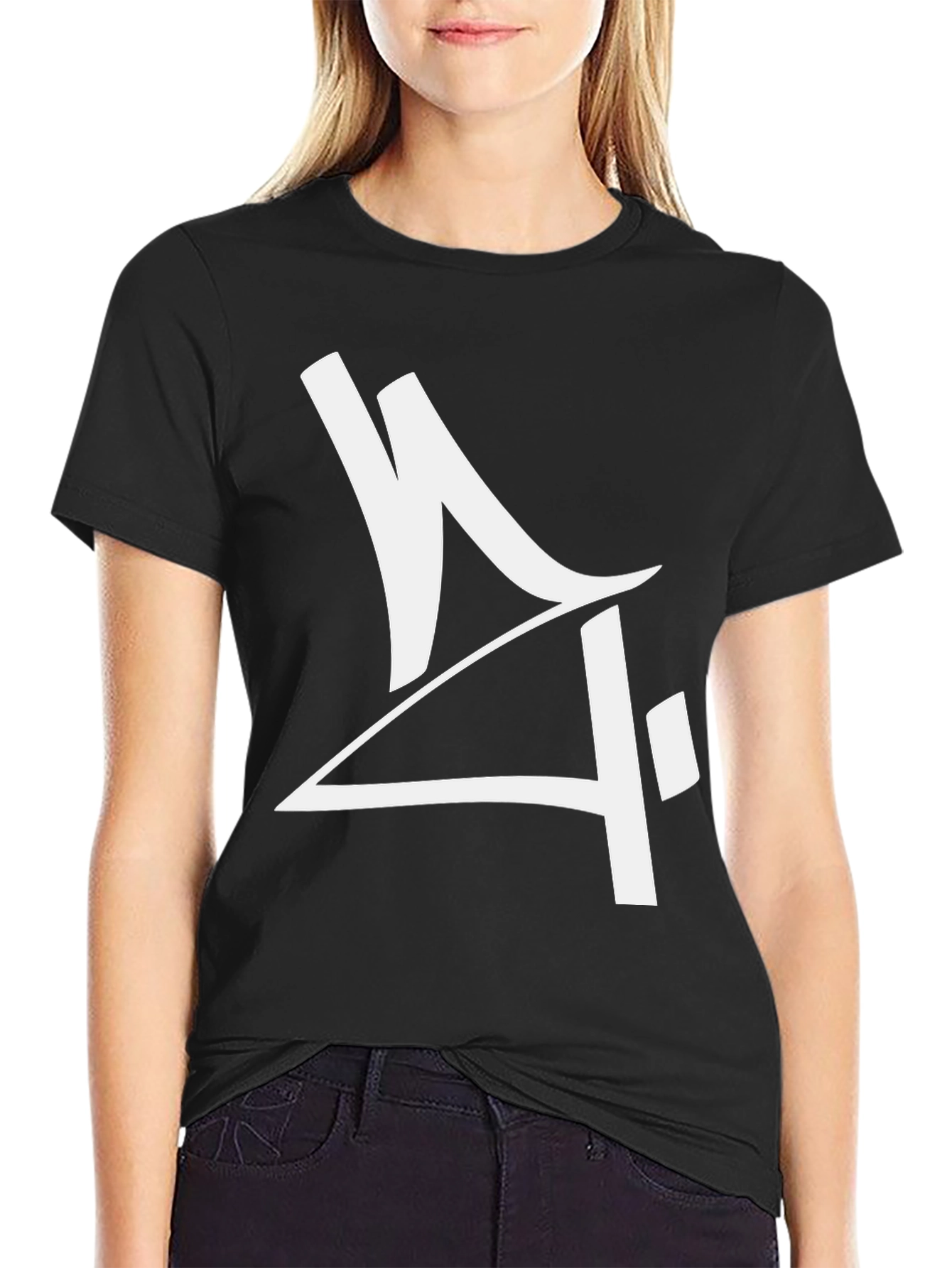 Mens Black Graphic Tee - Abstract White Design